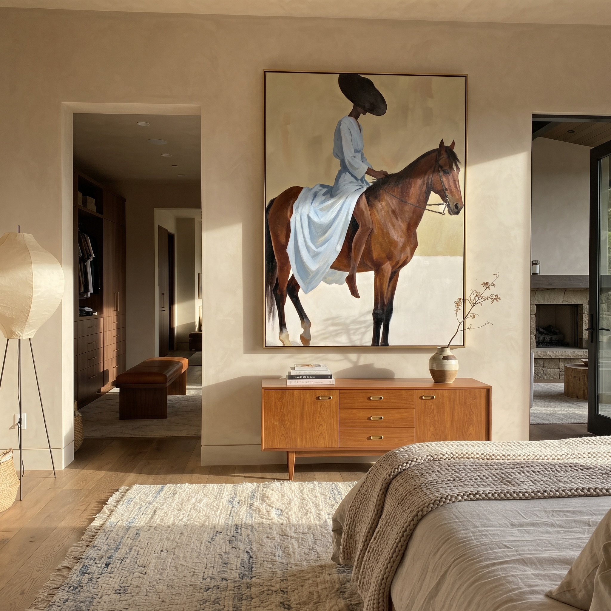 Blue Dress Rides Brown styled with warm modern furnishings