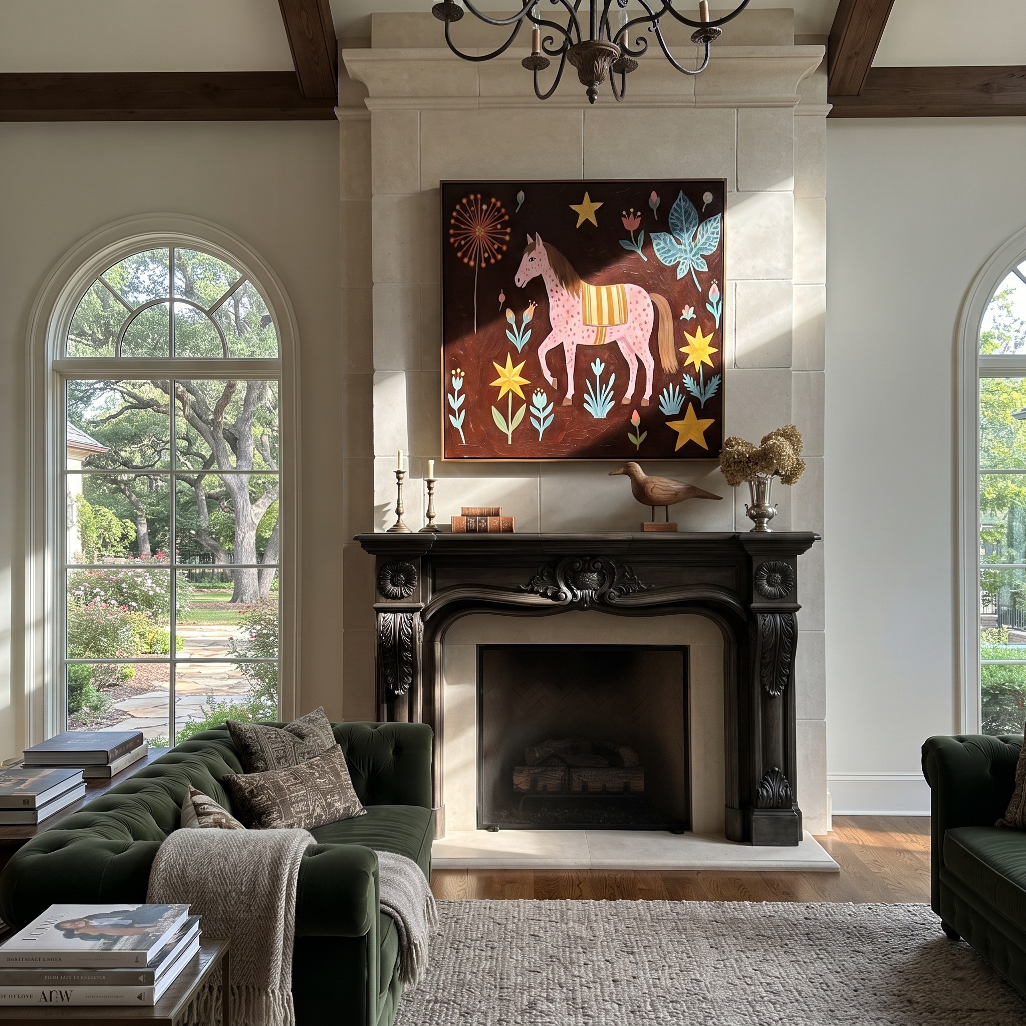Pink Horse Blooms Wild styled with warm modern furnishings