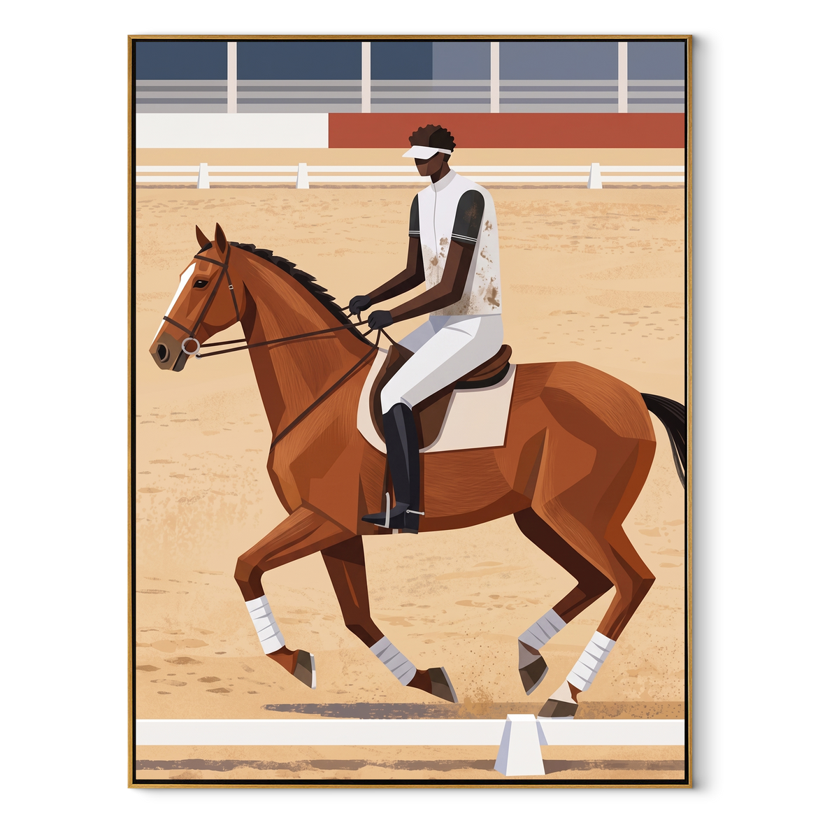 Chestnut Gallops Past Rails equestrian horse painting, vertical canvas artwork