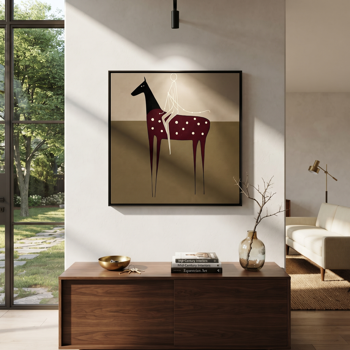 White Reins Cross Spots styled with wood, linen, and modern decor