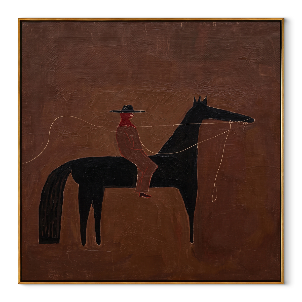 Two Riders Share Earth equestrian horse painting, square canvas artwork