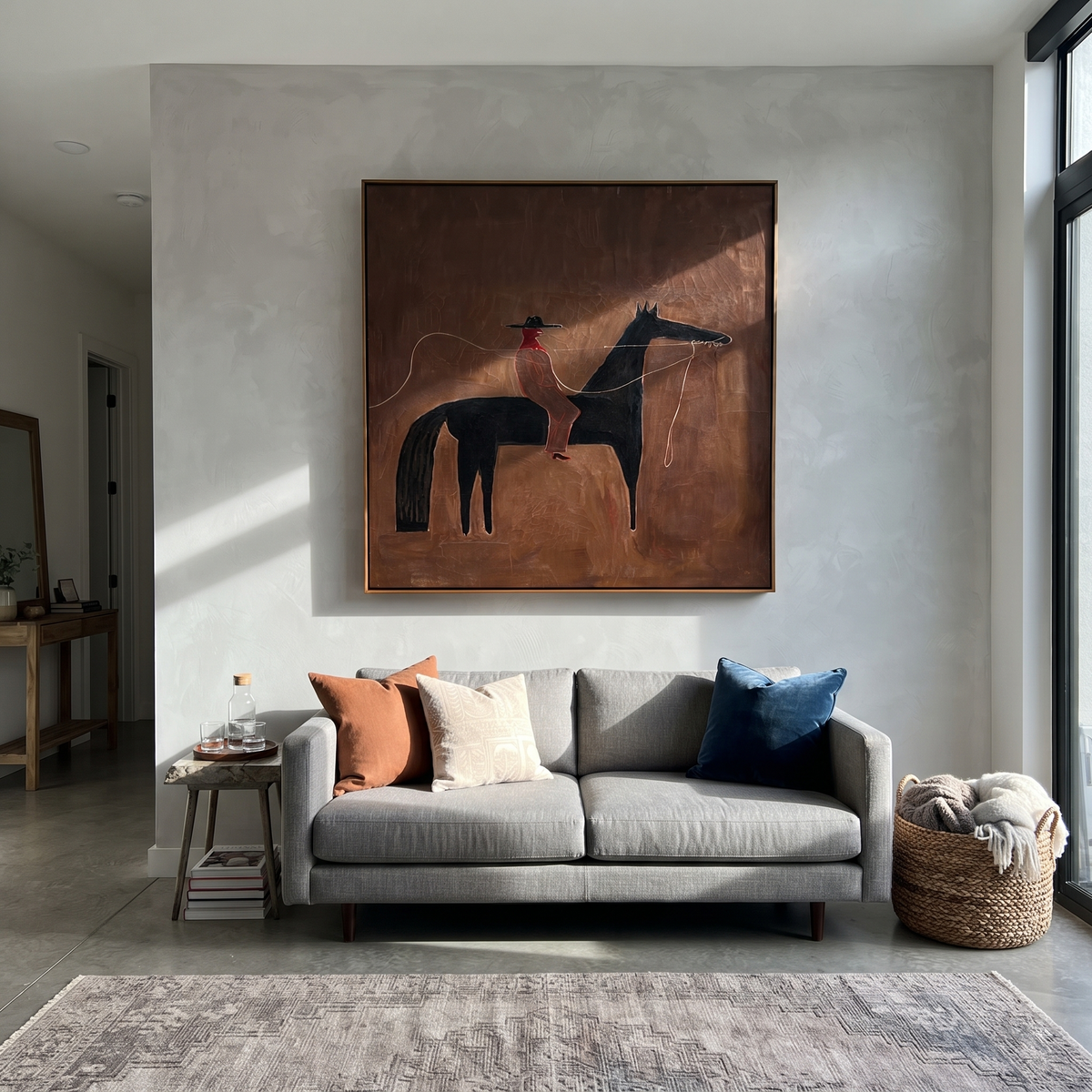 Two Riders Share Earth presented as a colorful interior focal point