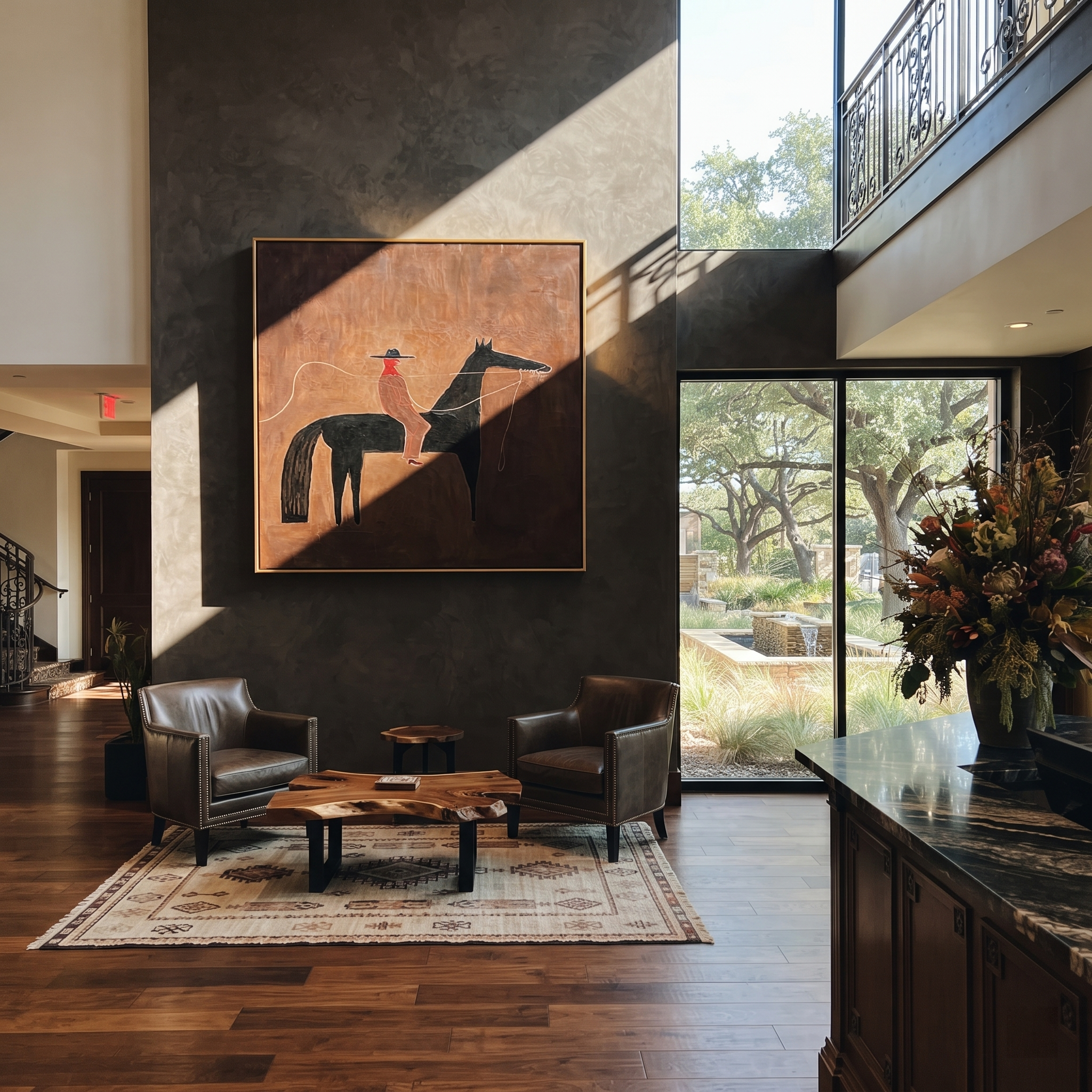 Two Riders Share Earth styled with wood, linen, and modern decor