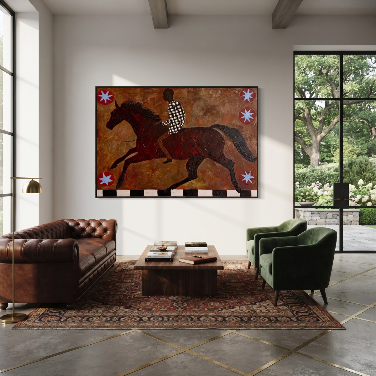 Checkered Rider Chases Stars styled with warm modern furnishings