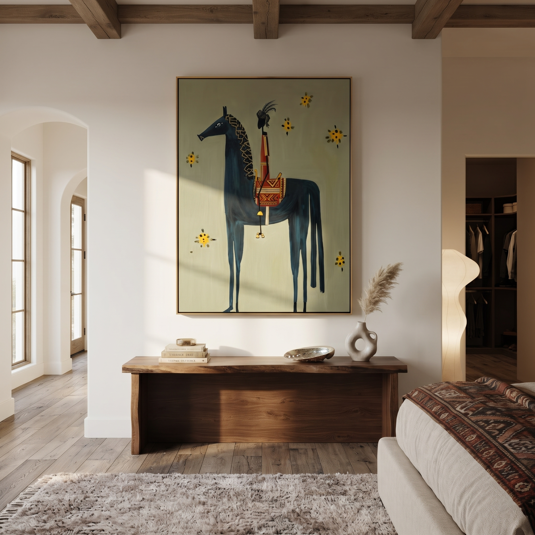 Sunflowers Follow Tall Rider styled with warm modern furnishings
