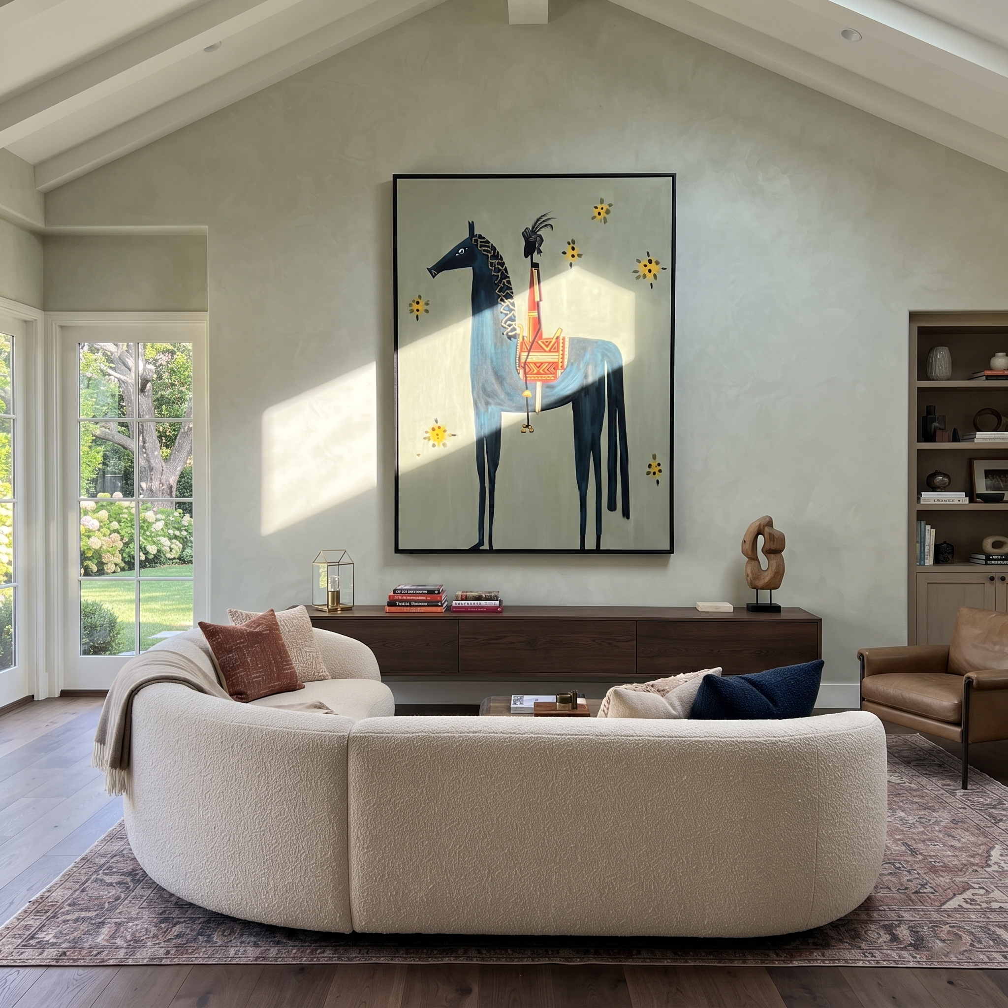 Sunflowers Follow Tall Rider styled with wood, linen, and modern decor