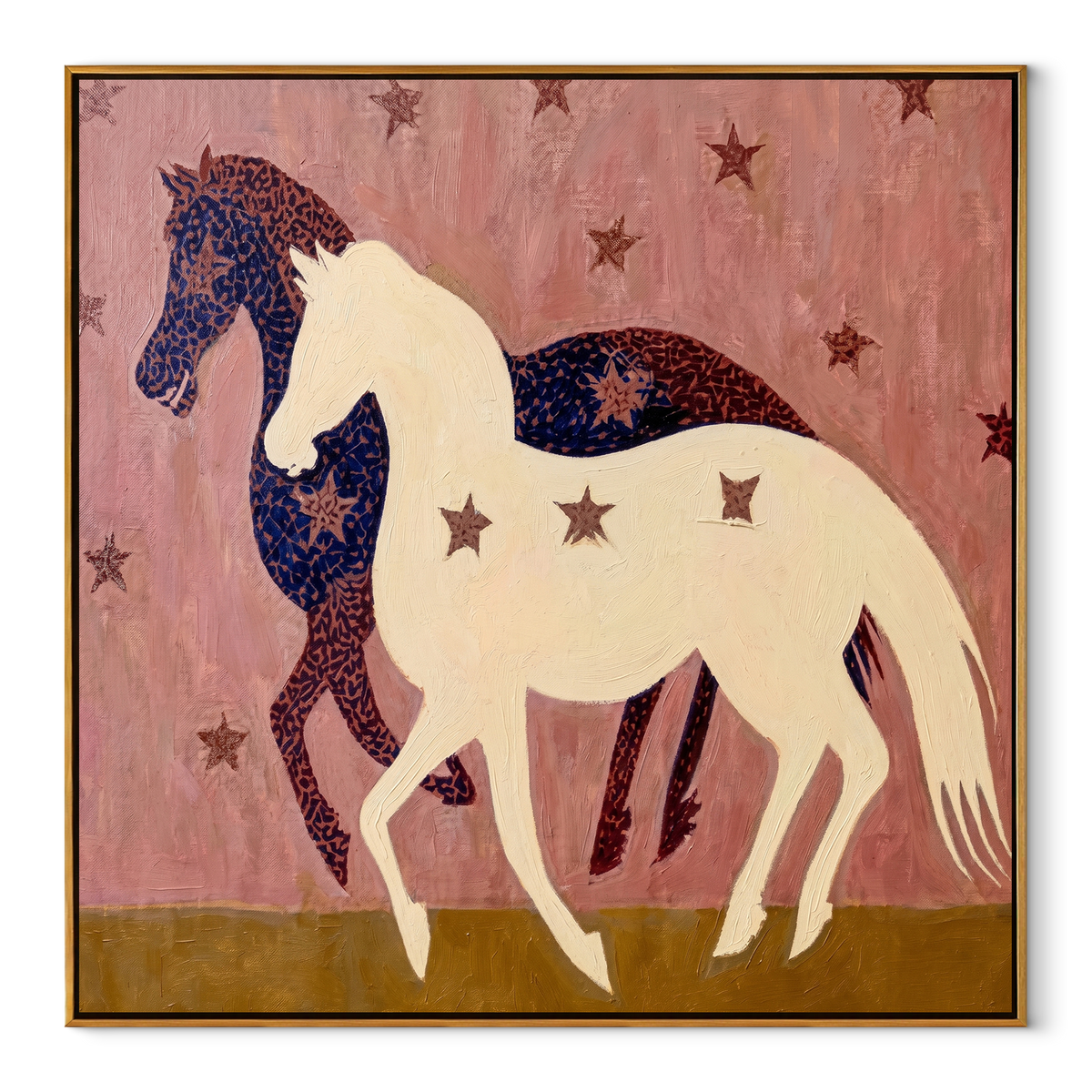 White Horse Crosses Night equestrian horse painting, square canvas artwork