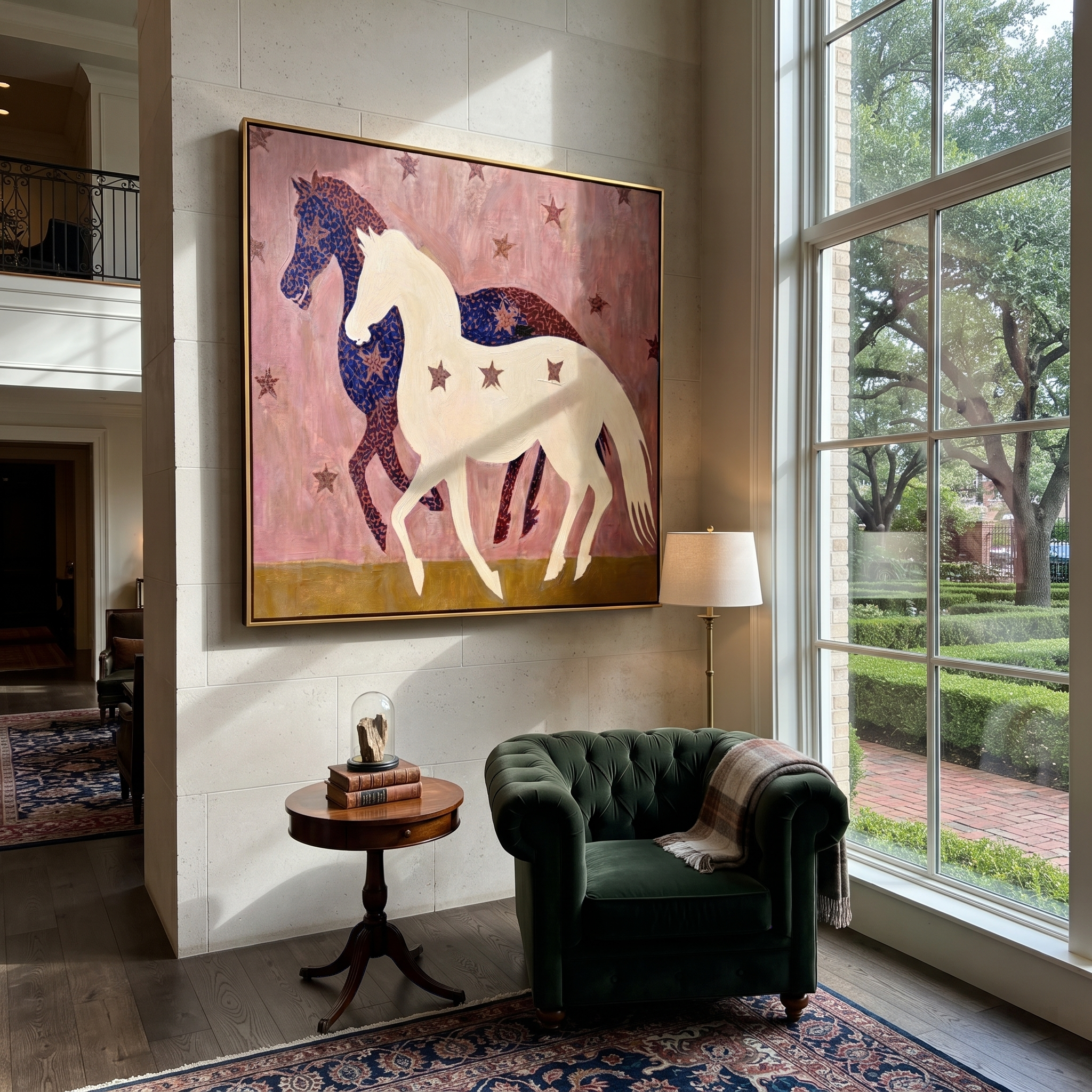 White Horse Crosses Night styled with warm modern furnishings