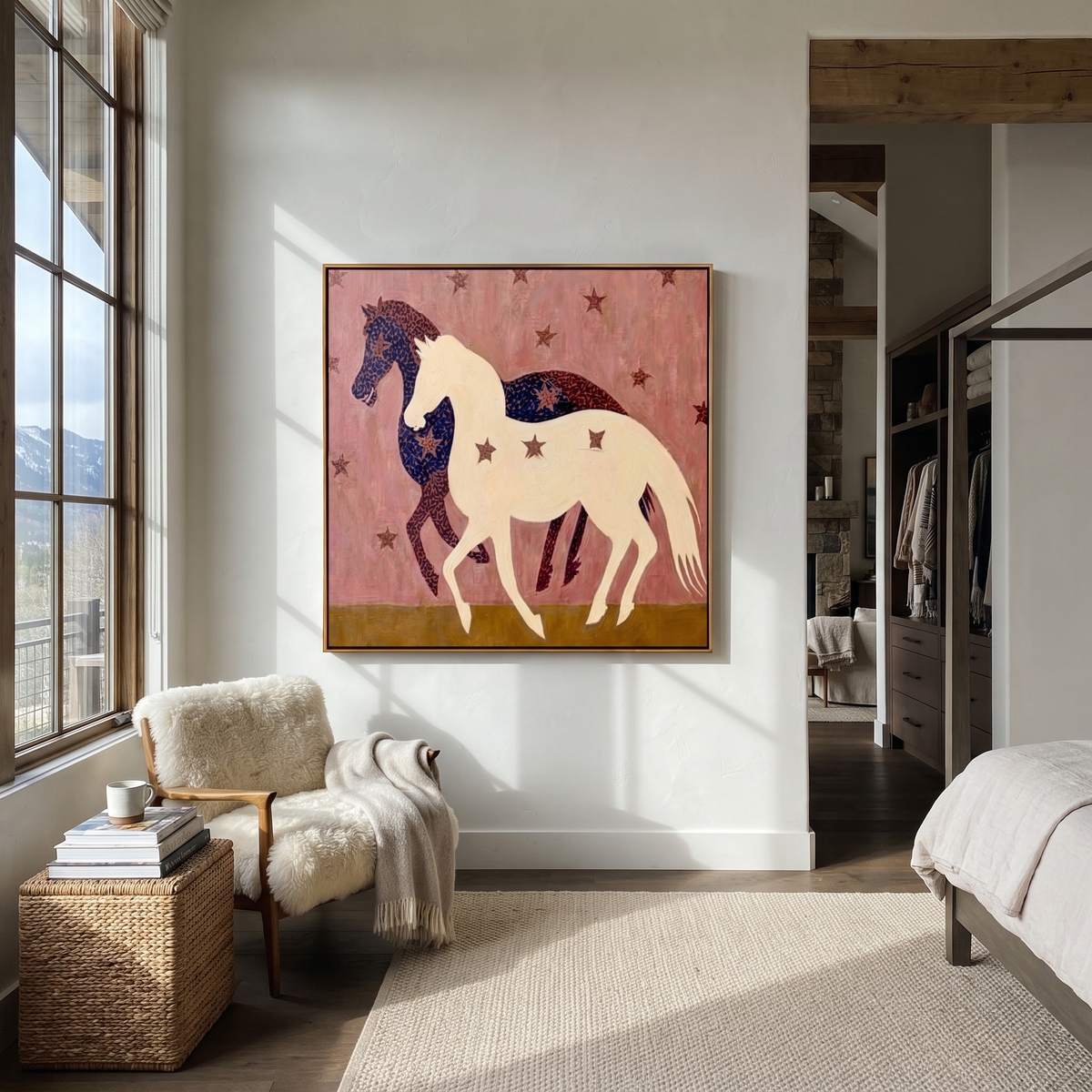 White Horse Crosses Night presented as a colorful interior focal point