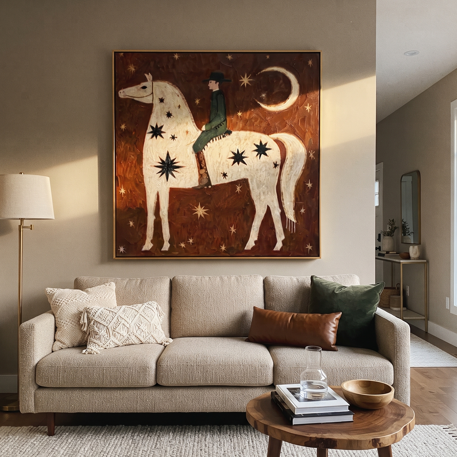 Green Rider Follows Crescent presented as a colorful interior focal point