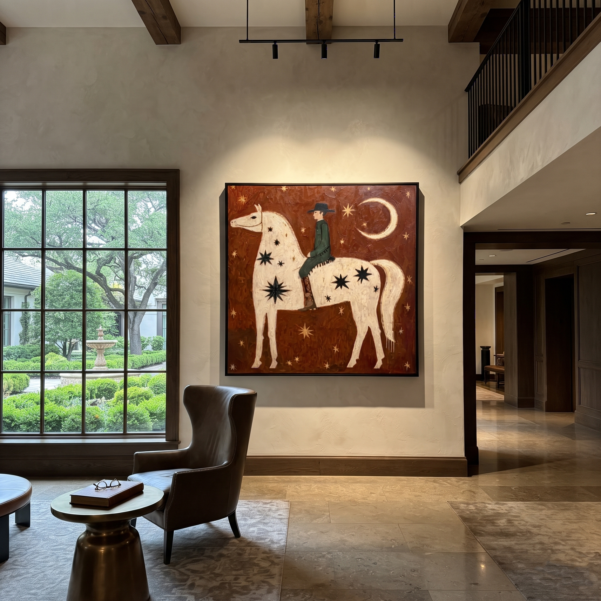 Green Rider Follows Crescent styled with wood, linen, and modern decor