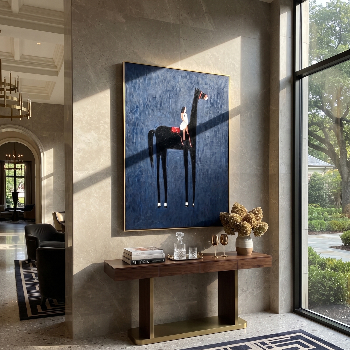 Red Boot Touches Midnight displayed in a collected contemporary interior