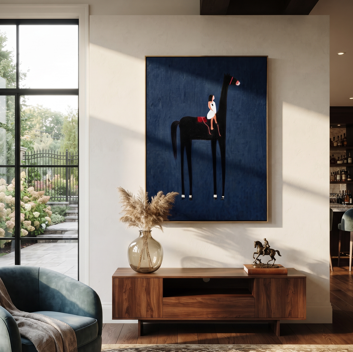 Red Boot Touches Midnight presented as a colorful interior focal point