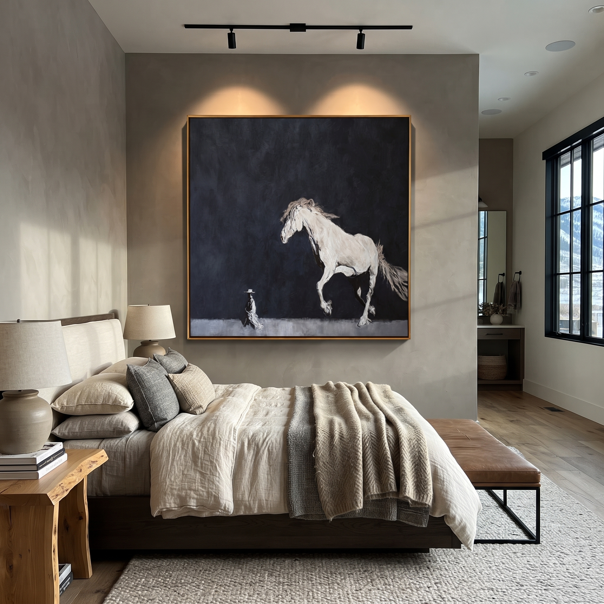 White Horse Defies Keeper presented as a colorful interior focal point