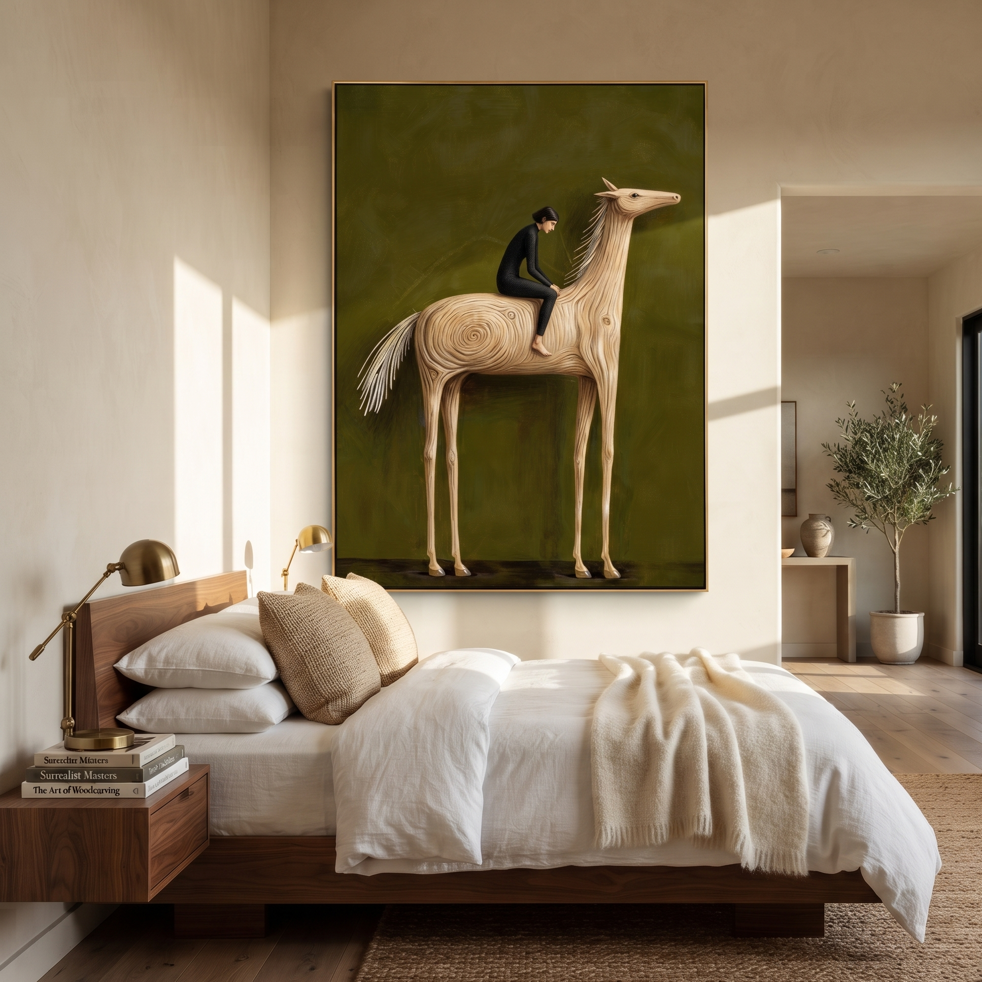 Black Rider Rides Ivory styled with wood, linen, and modern decor