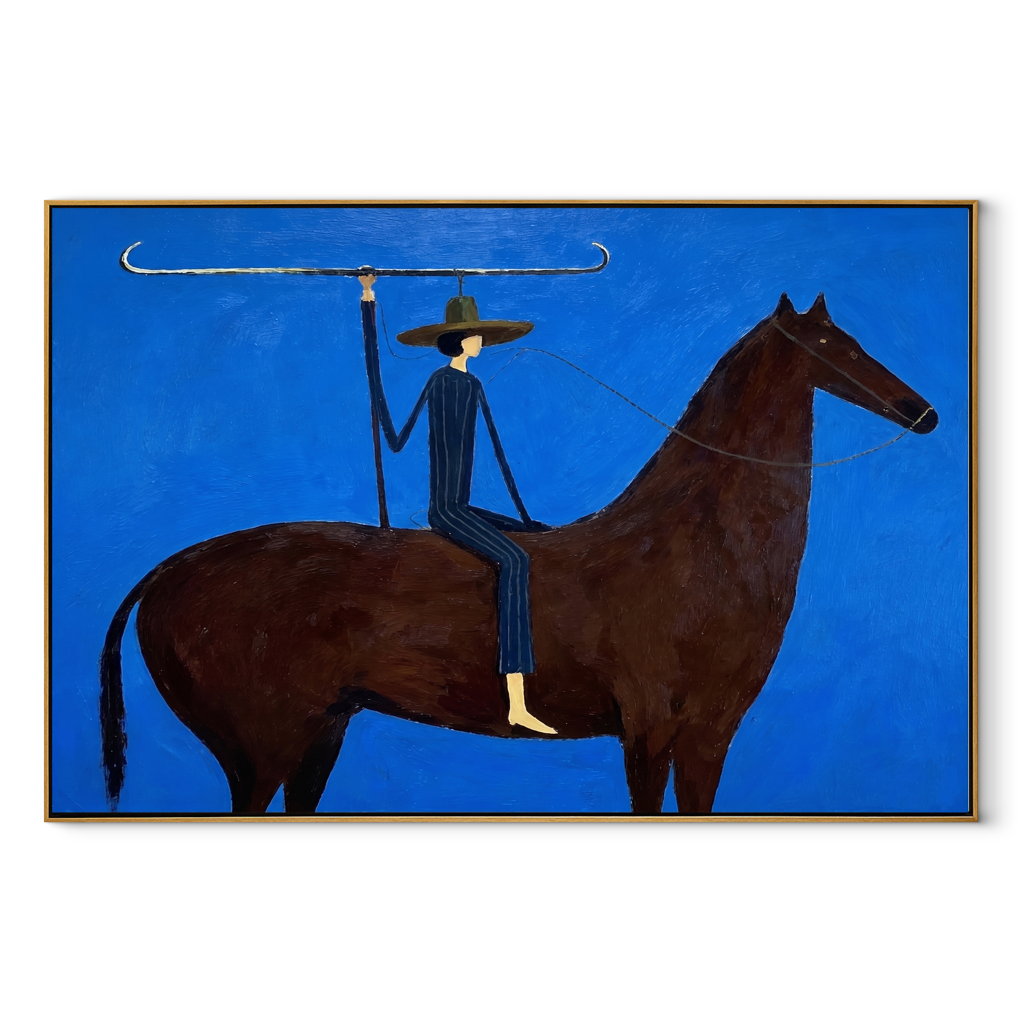 Blue Rider Carries Horizon equestrian horse painting, horizontal canvas artwork