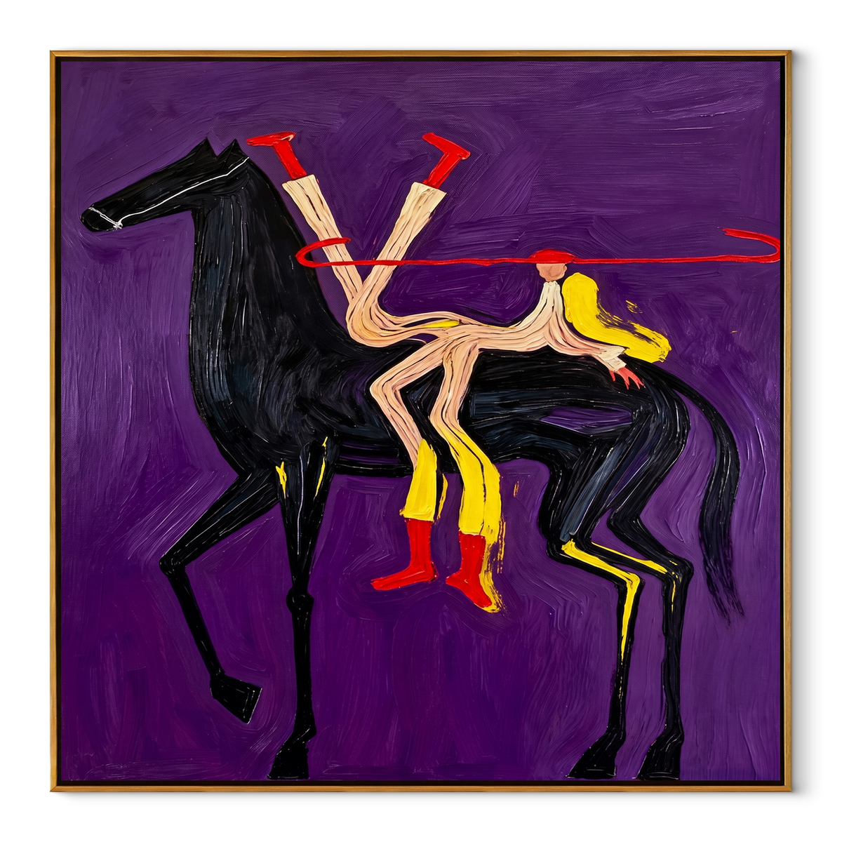 Two Acrobats Share Flight equestrian horse painting, square canvas artwork