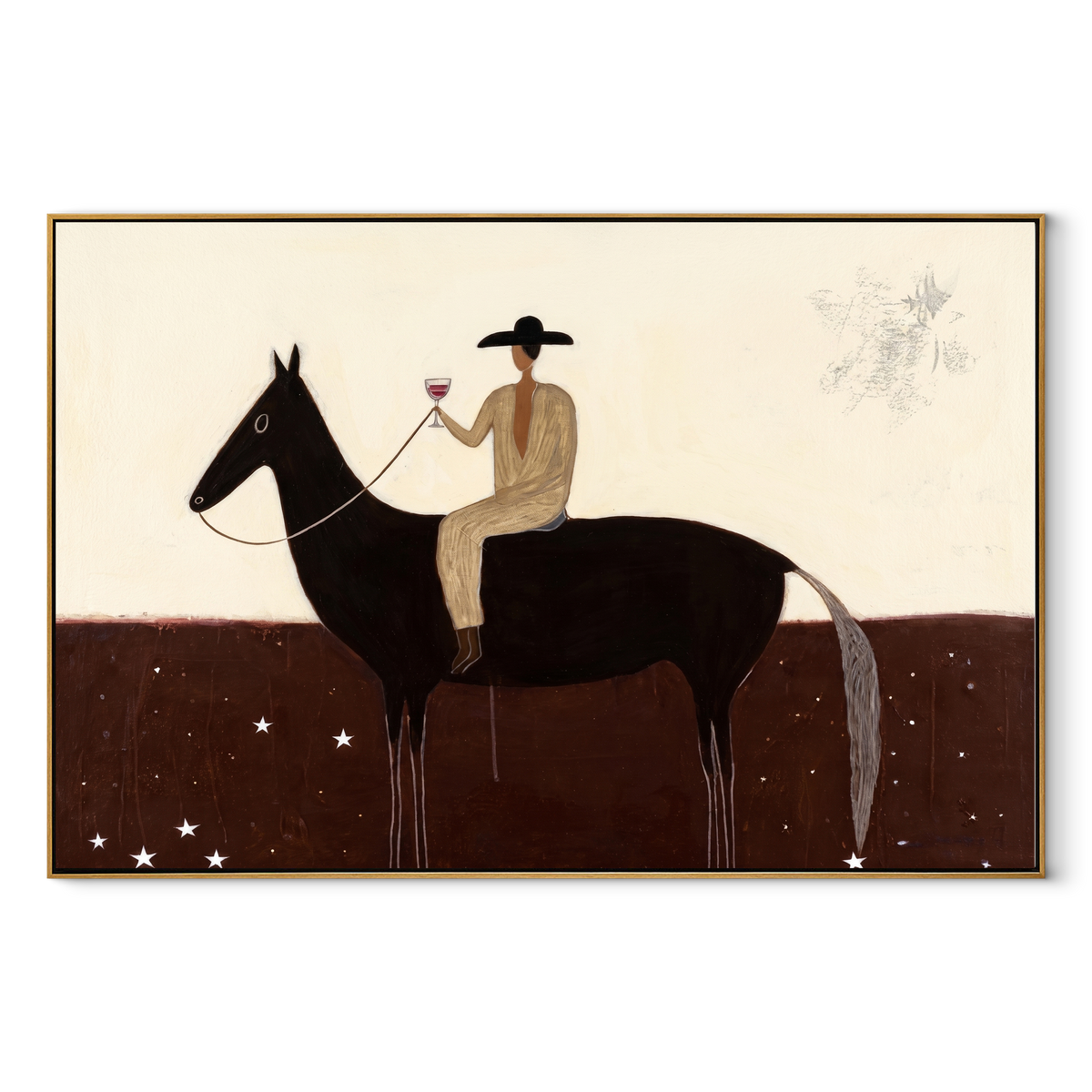 Cream Rider Crosses Stars equestrian horse painting, horizontal canvas artwork