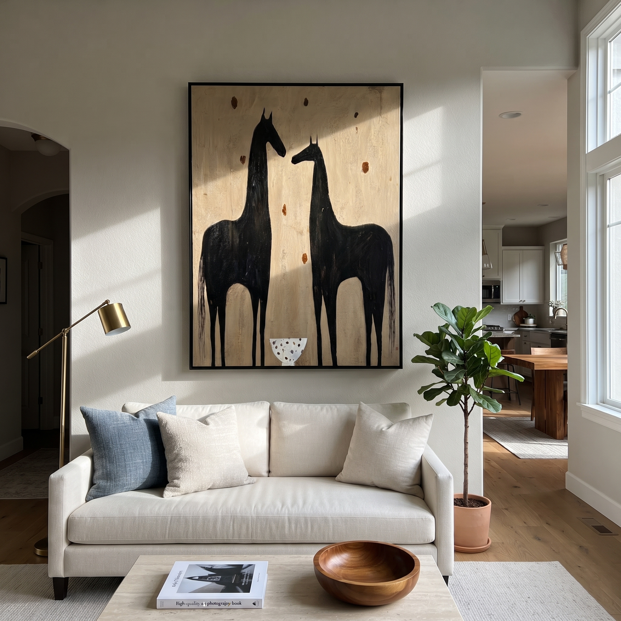 Two Horses Guard Bowl displayed in a layered residential setting