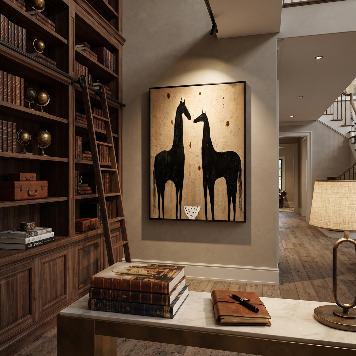 Two Horses Guard Bowl styled with wood, linen, and modern decor