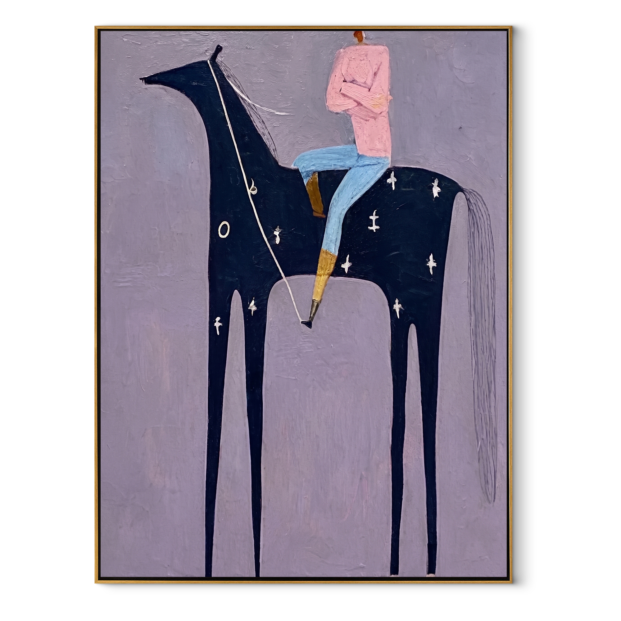 Pink Rider Rides Constellations equestrian horse painting, vertical canvas artwork