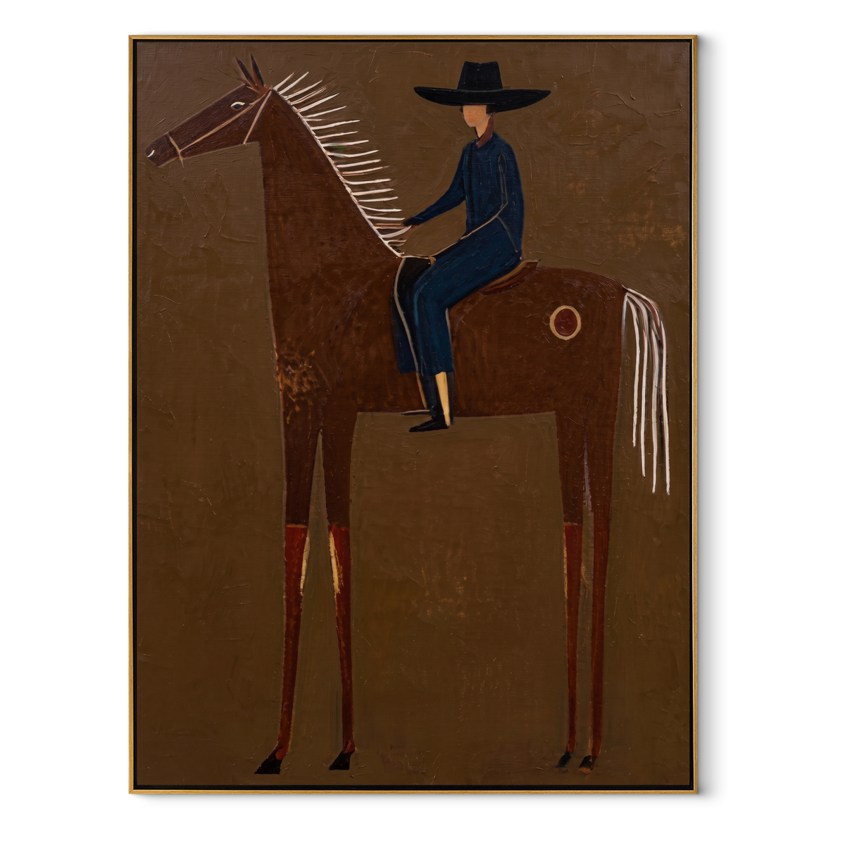 Blue Rider Sits Tall equestrian horse painting, vertical canvas artwork