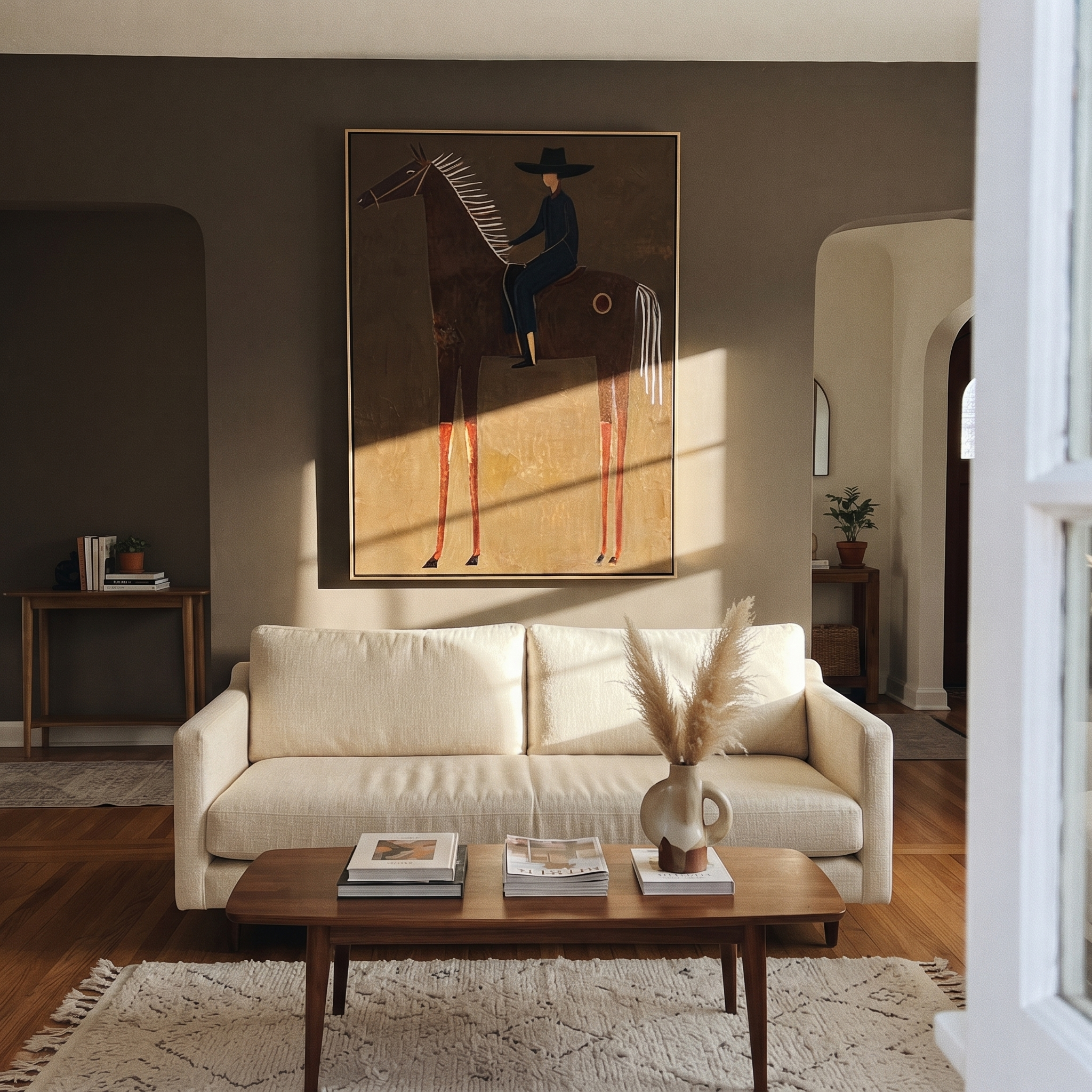 Blue Rider Sits Tall presented as a colorful interior focal point