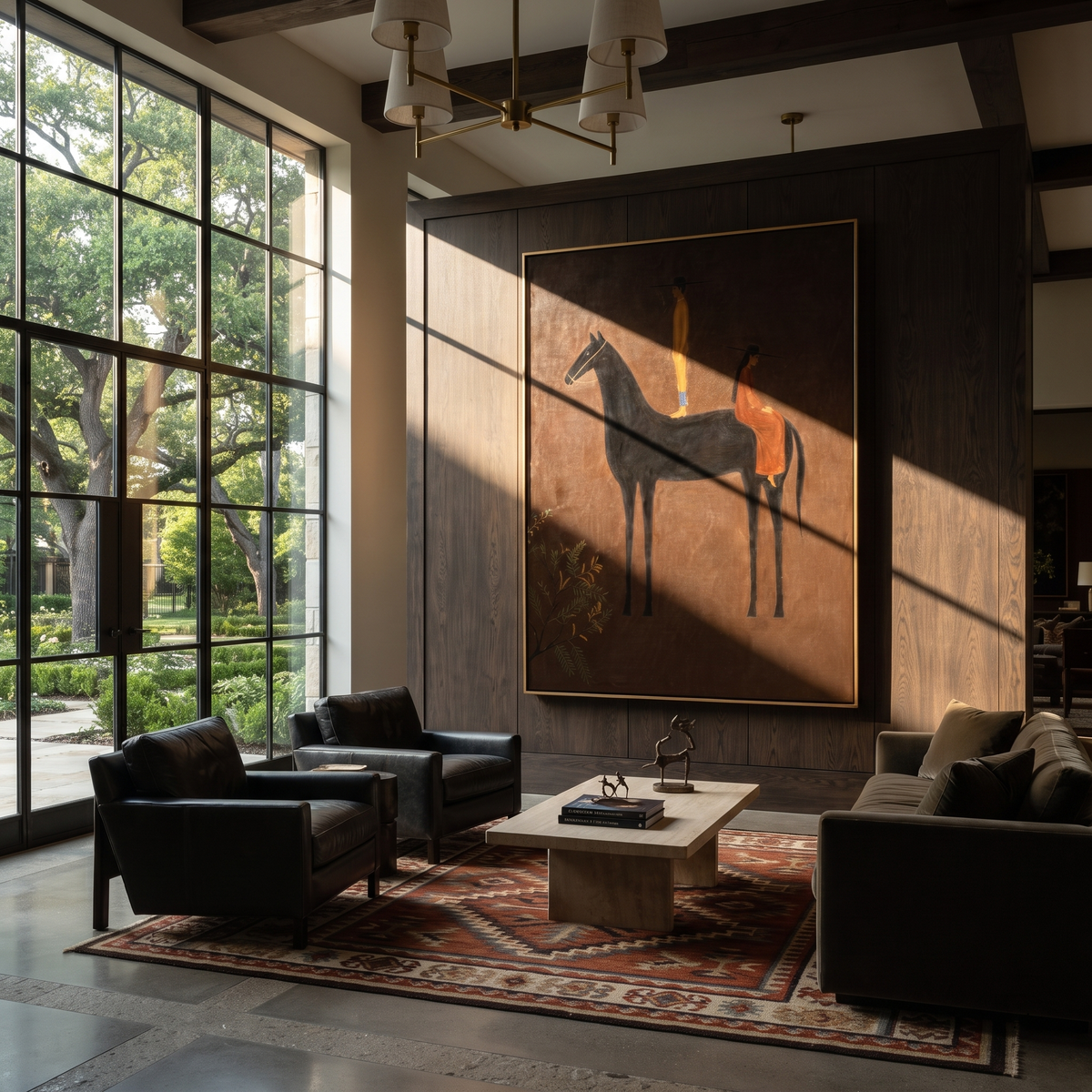 Amber Figure Rides Umber presented as a colorful interior focal point