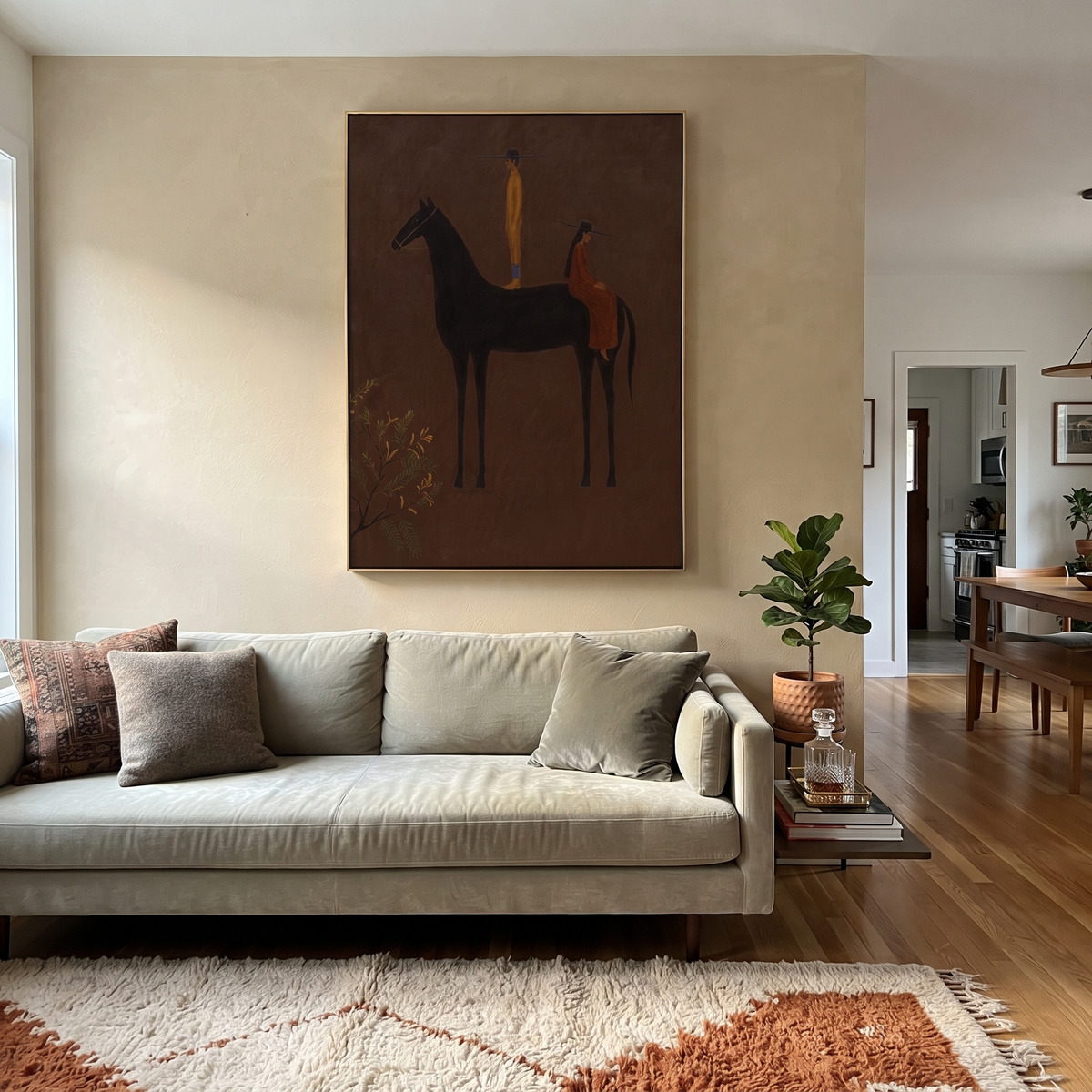 Amber Figure Rides Umber displayed in a layered residential setting