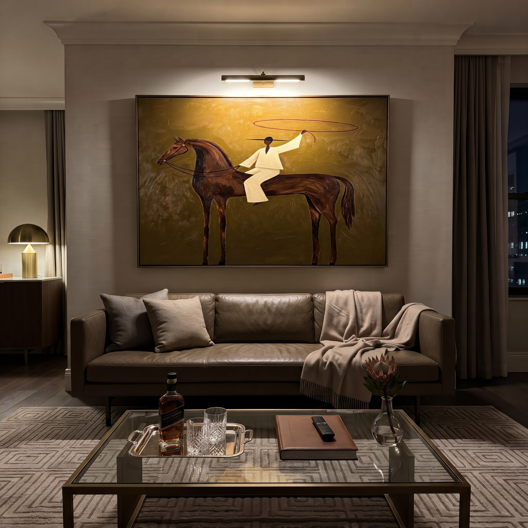 White Lasso Circles Chestnut styled with warm modern furnishings
