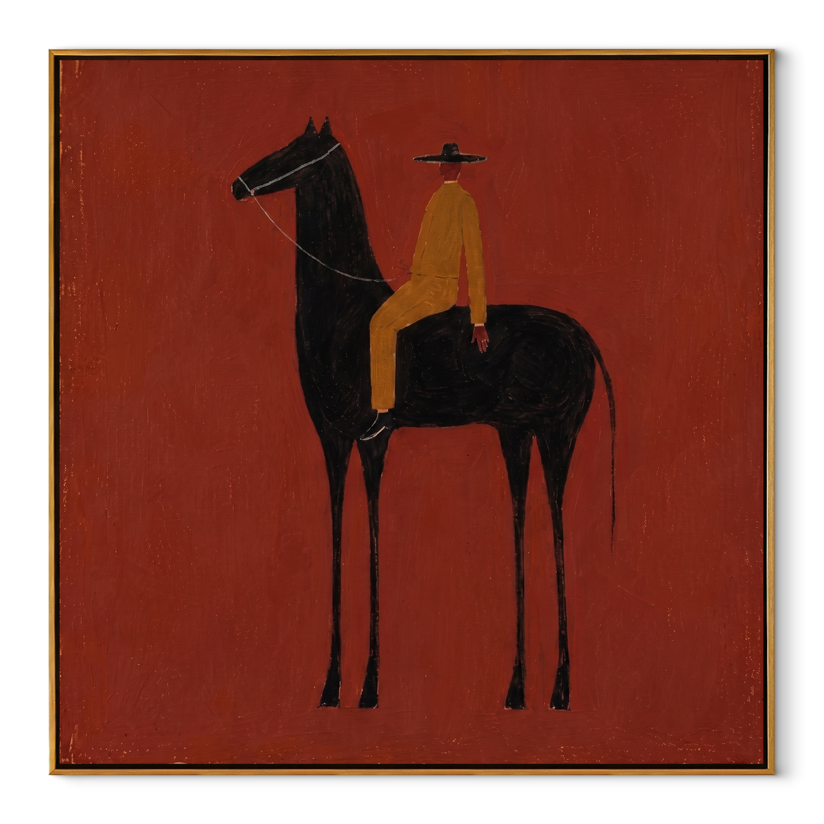 Ochre Rider Crosses Red equestrian horse painting, square canvas artwork