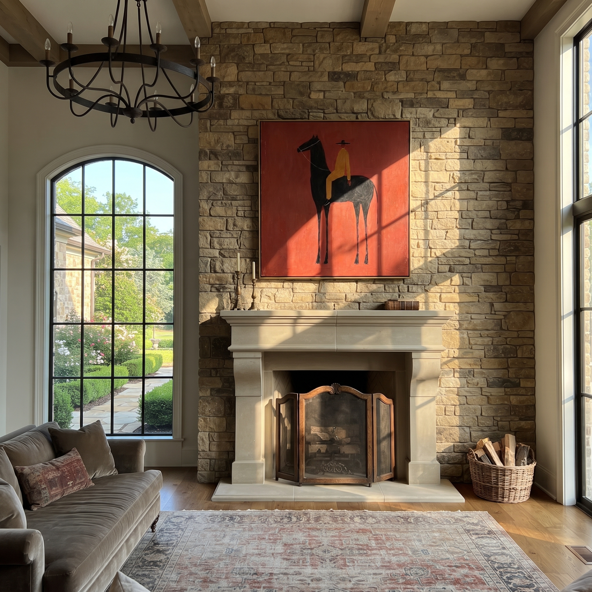 Ochre Rider Crosses Red presented as a colorful interior focal point