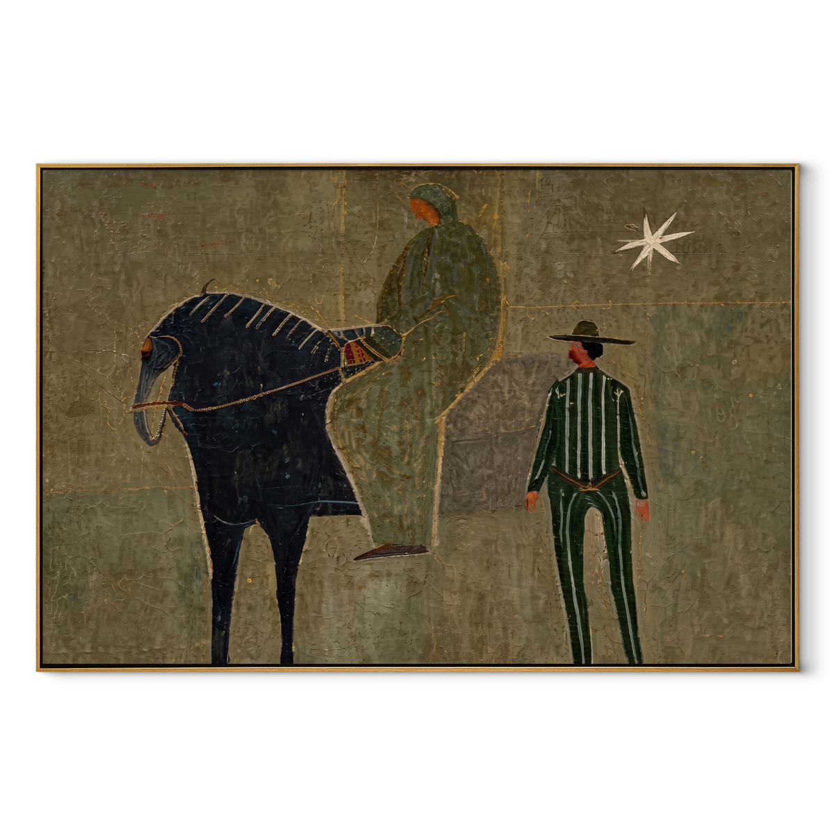 Handler Waits beneath Star equestrian horse painting, horizontal canvas artwork