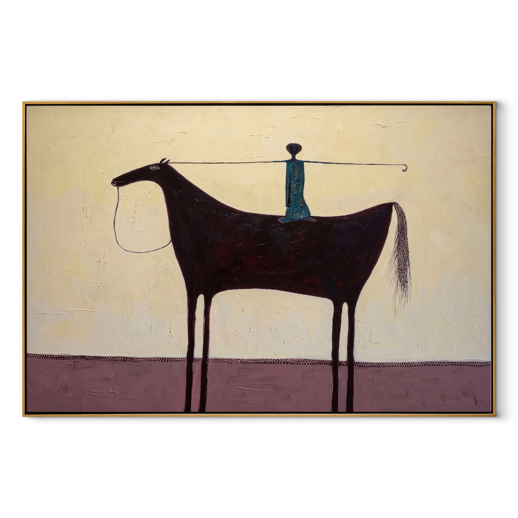 Blue Balance Spans Saddle equestrian horse painting, horizontal canvas artwork