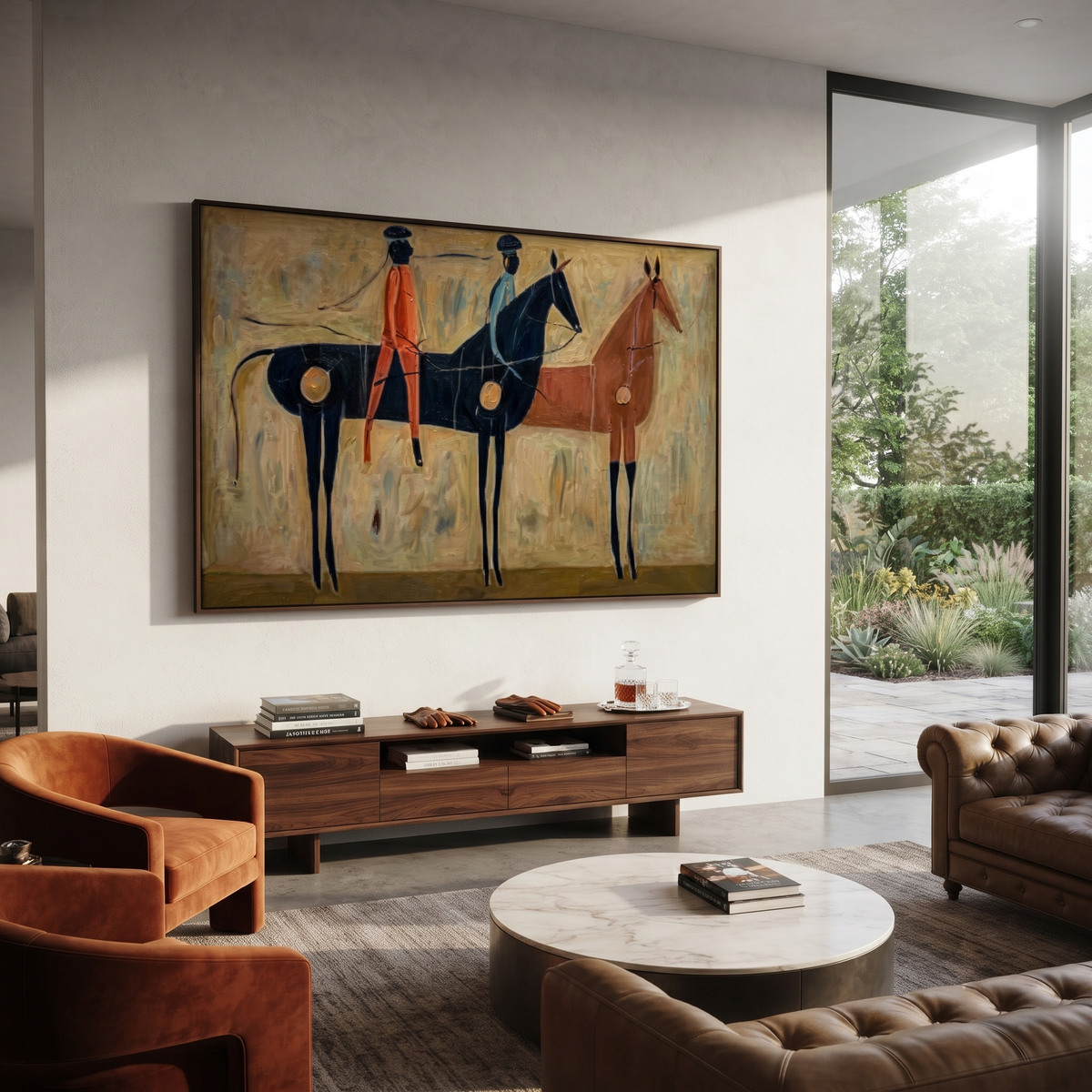 Three Riders Cross Fields styled with warm modern furnishings