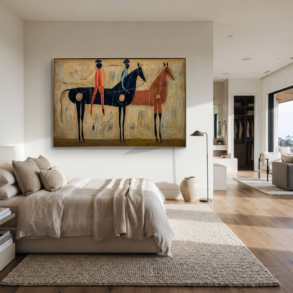 Three Riders Cross Fields presented as a colorful interior focal point