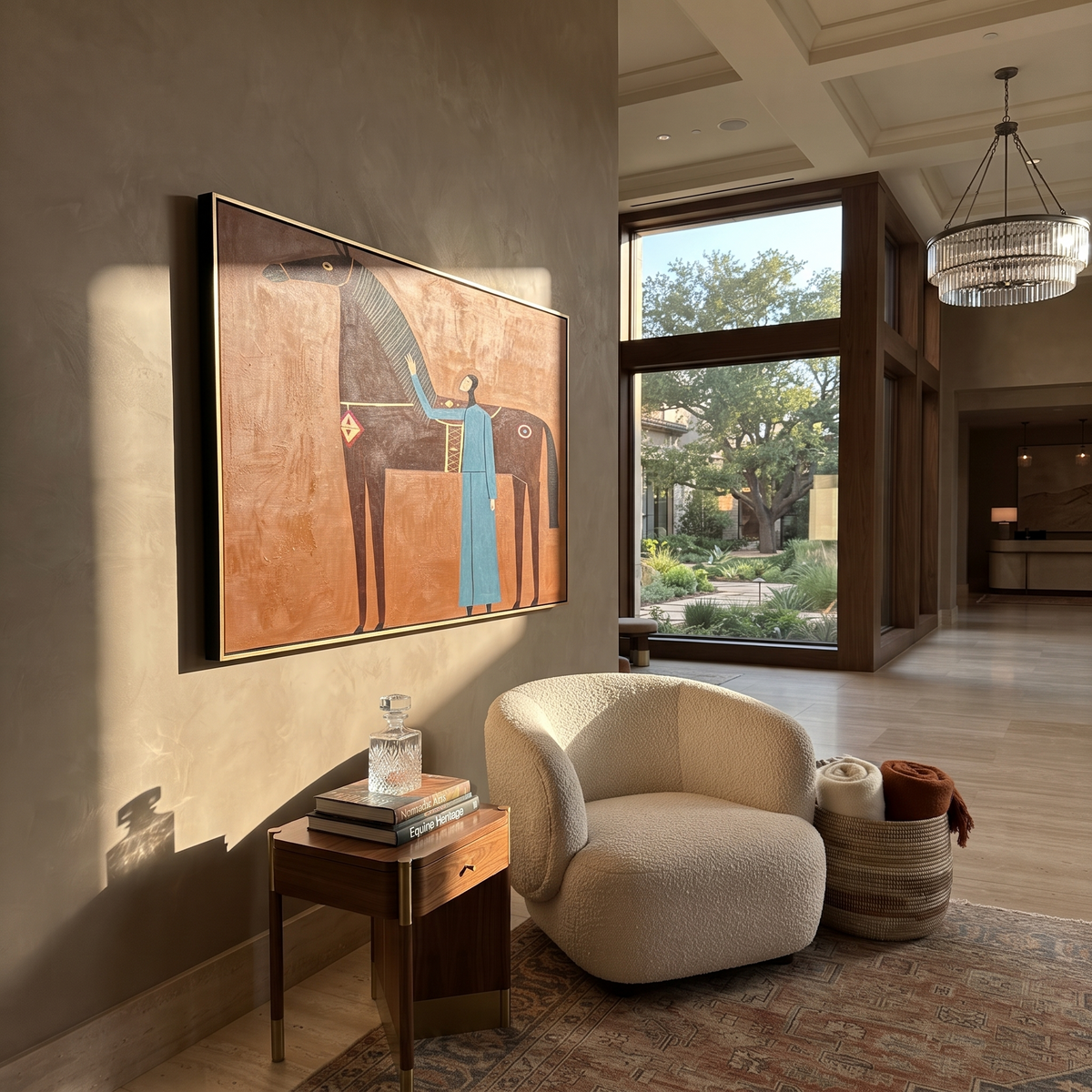 Blue Companion Meets Chestnut styled with wood, linen, and modern decor