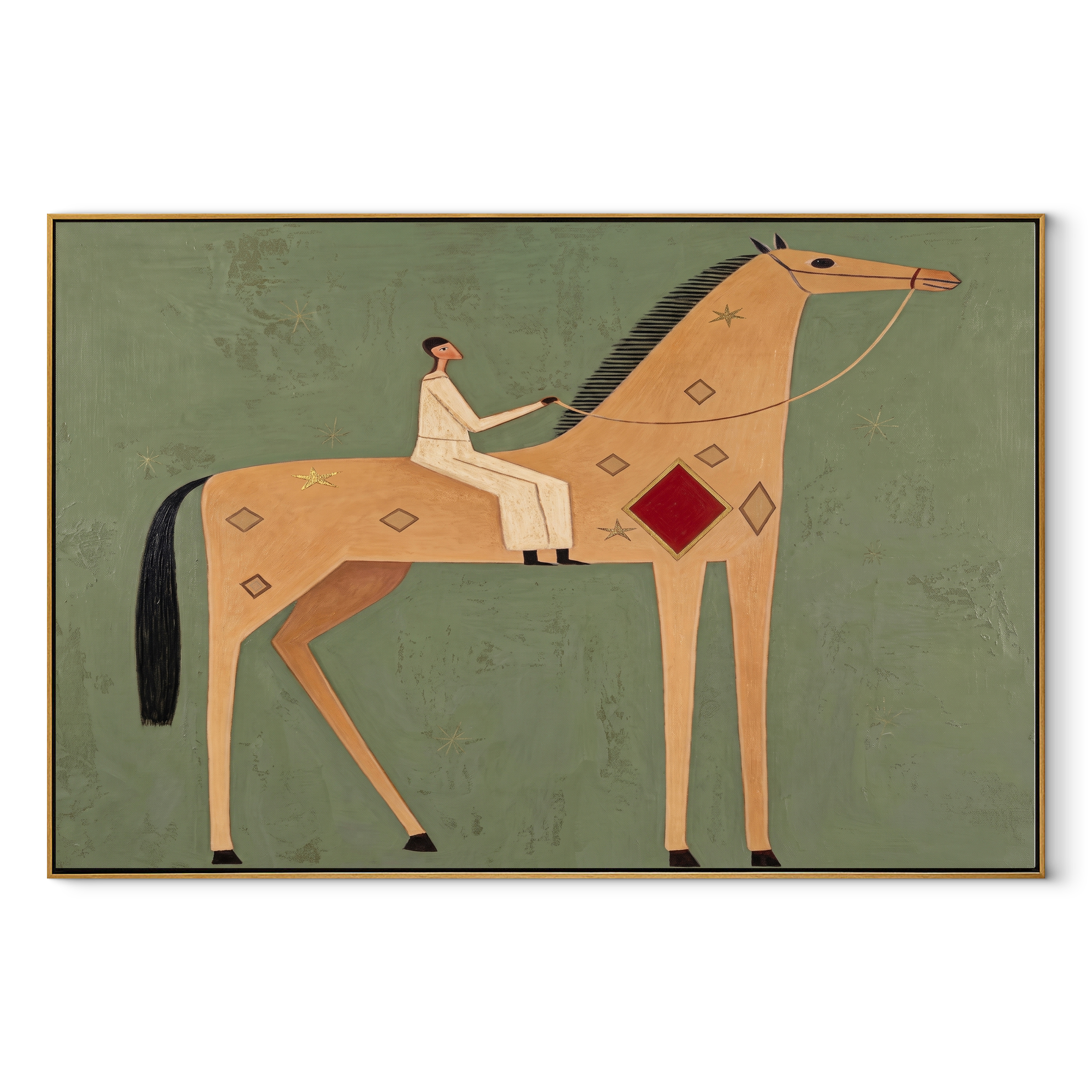 Pale Rider Crosses Sage equestrian horse painting, horizontal canvas artwork