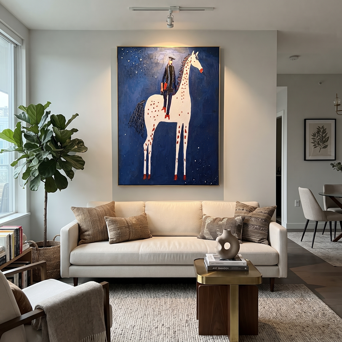 White Spots Pierce Night styled with wood, linen, and modern decor