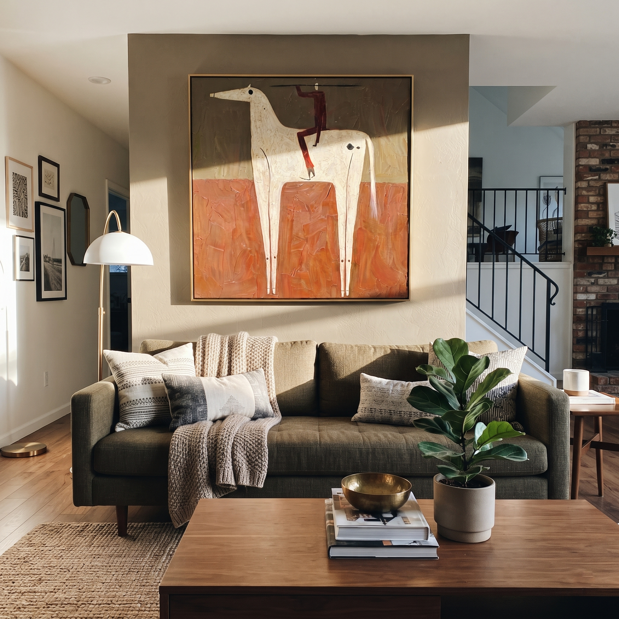Red Acrobat Climbs Ivory styled with wood, linen, and modern decor