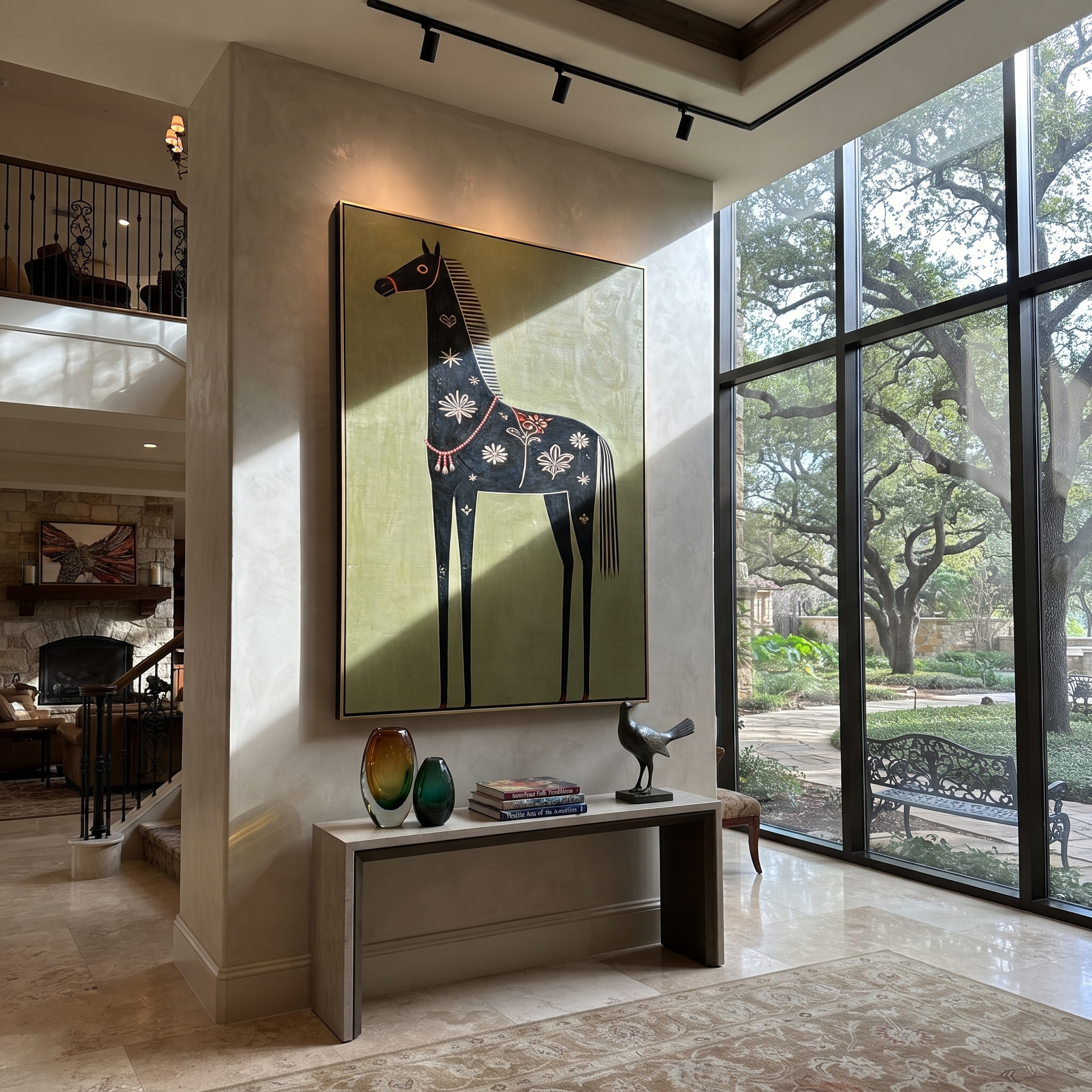 Golden Flowers Dress Black displayed in a collected contemporary interior