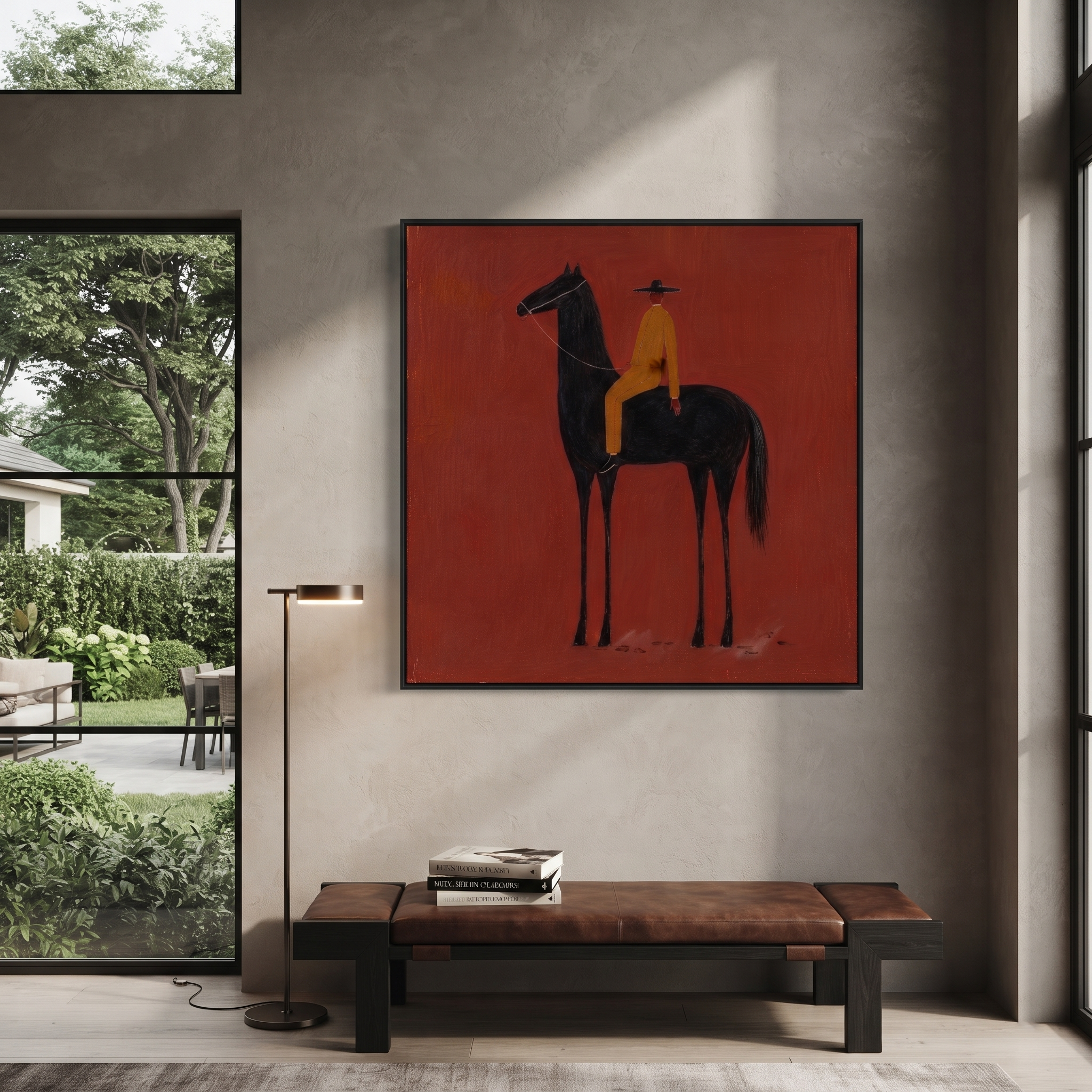 Ochre Stillness Fills Crimson styled with warm modern furnishings