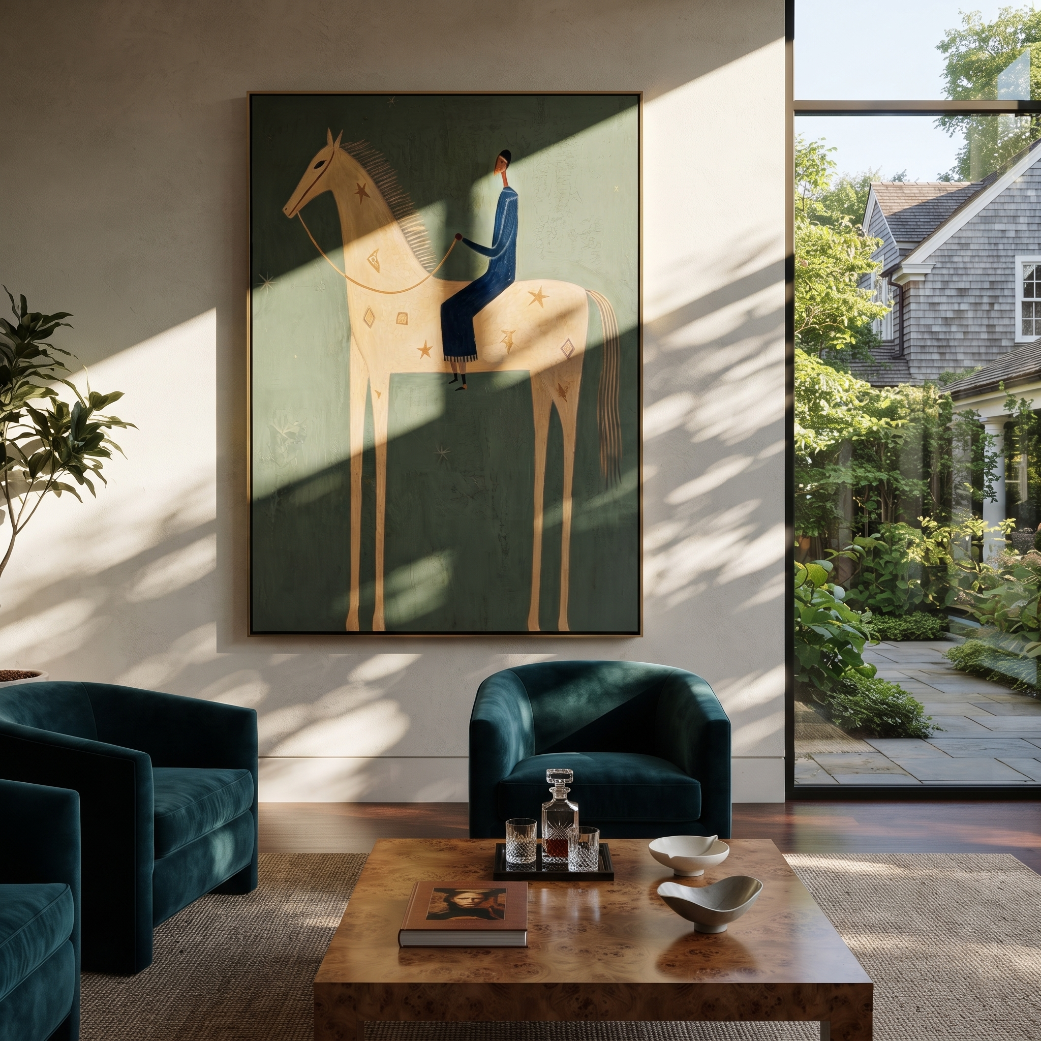Blue Tailoring Rides Ivory displayed in a collected contemporary interior