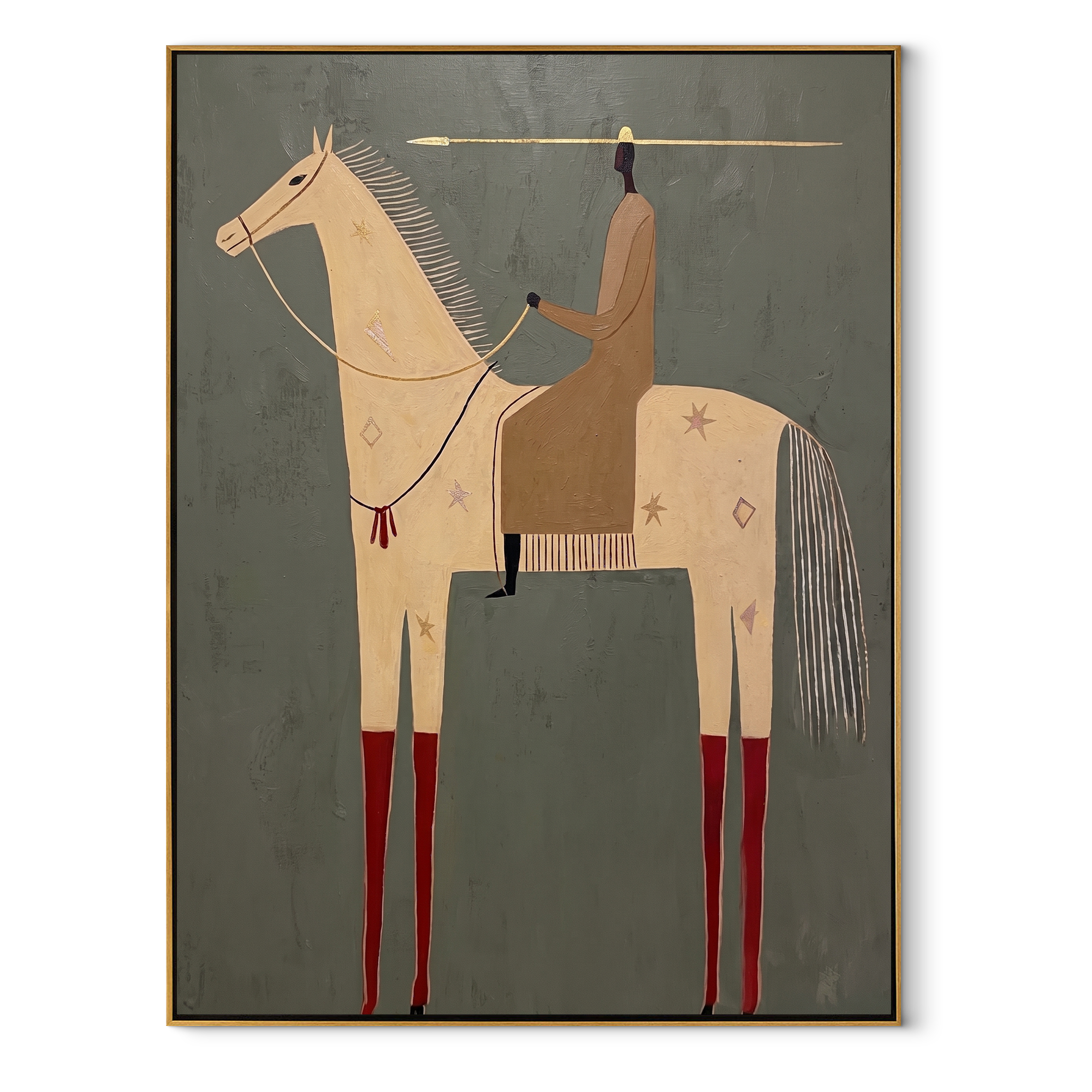 Red Boots Mark Ivory equestrian horse painting, vertical canvas artwork