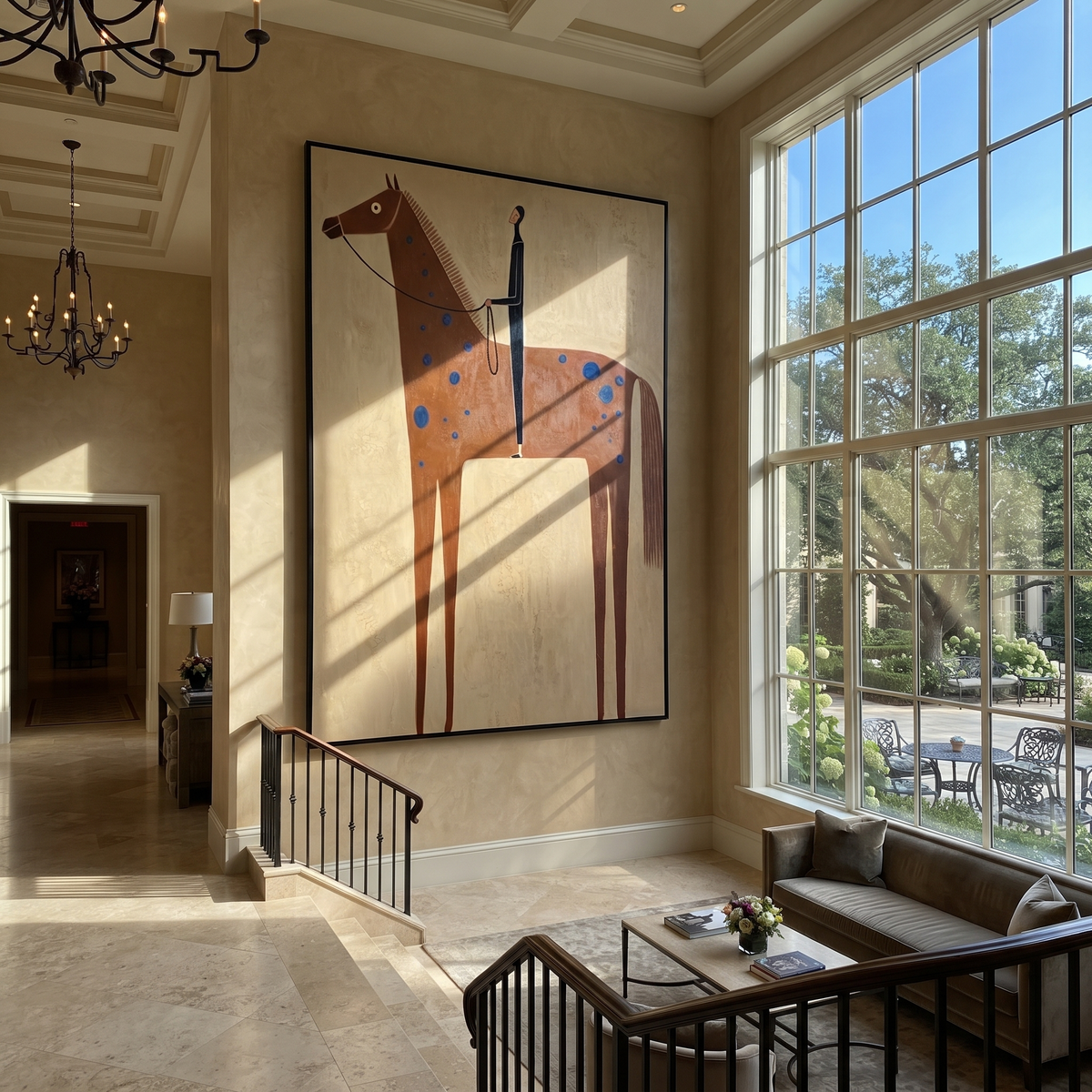 Blue Spots Cross Chestnut displayed in a collected contemporary interior