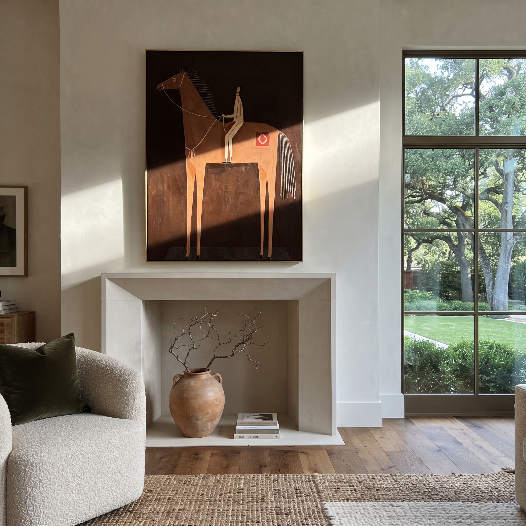 Pale Rider Holds Column styled with wood, linen, and modern decor