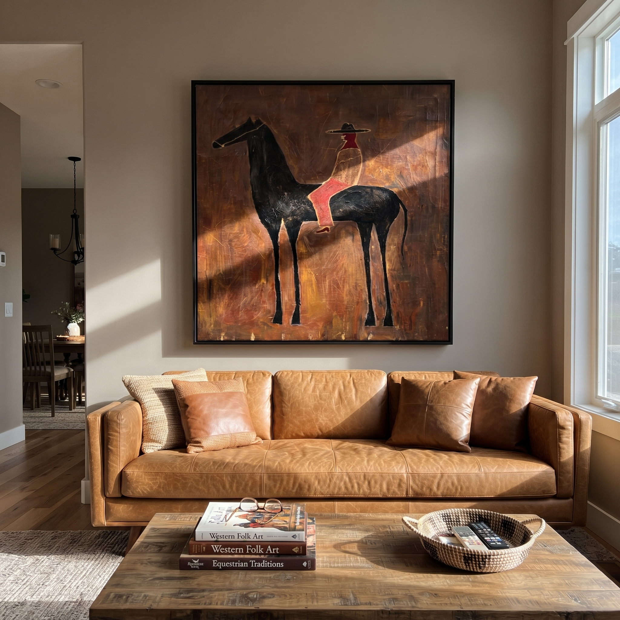 Rust Cowgirl Rides Black displayed in a collected contemporary interior