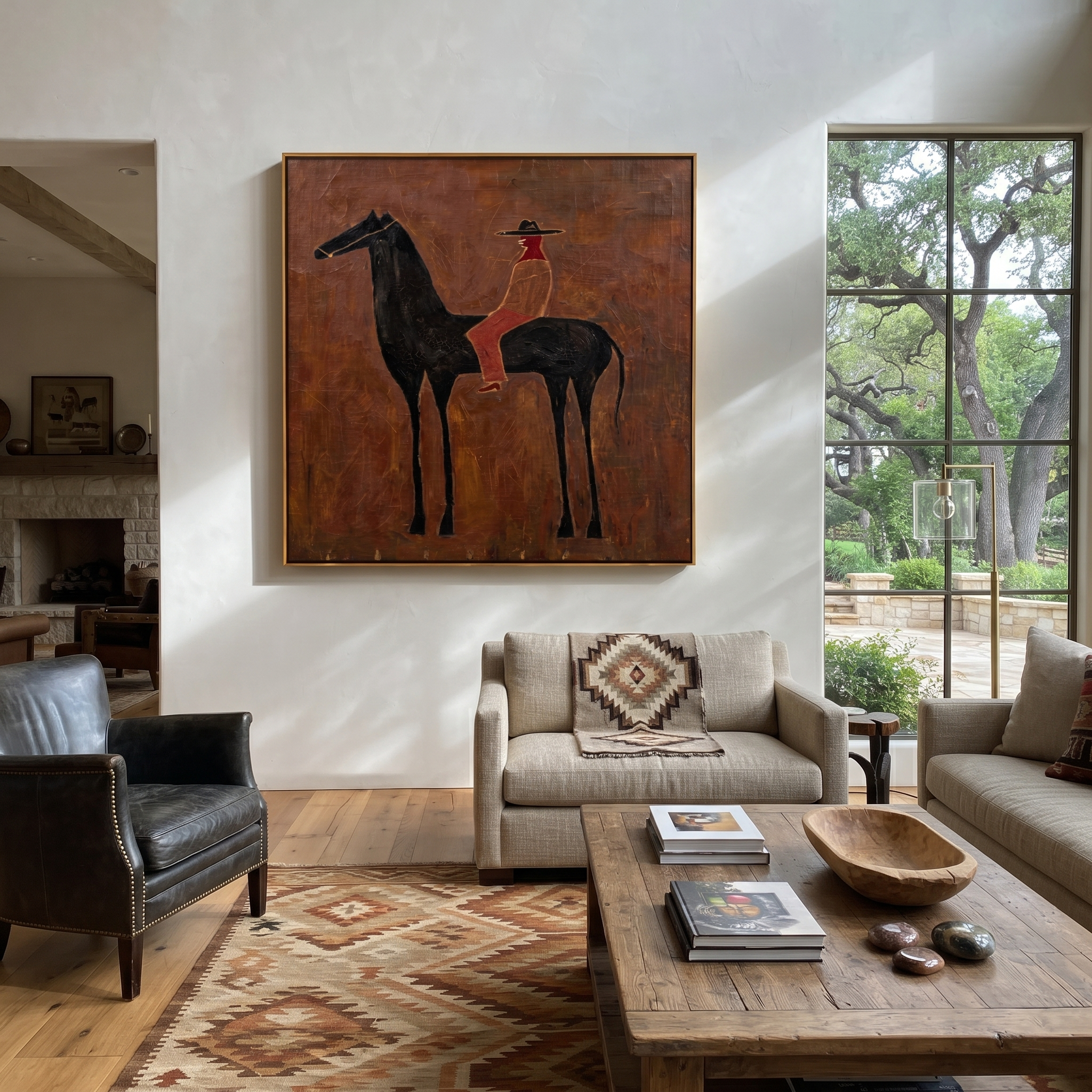 Rust Cowgirl Rides Black displayed in a layered residential setting