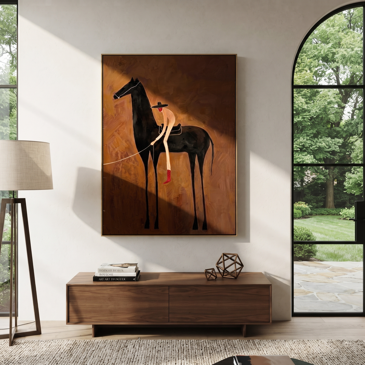 Bent Rider Hears Midnight styled with warm modern furnishings