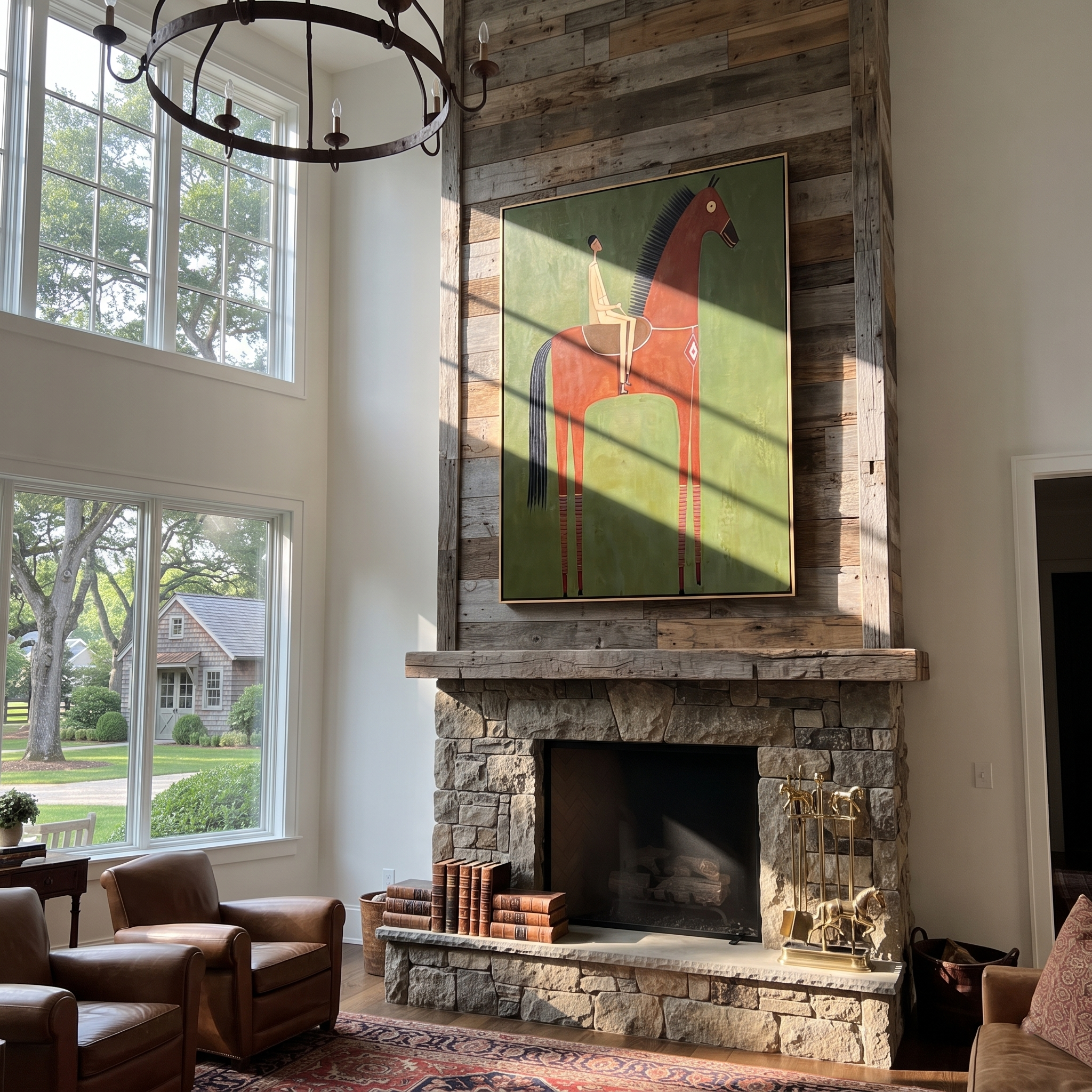 Red Horse Carries Silence displayed in a collected contemporary interior